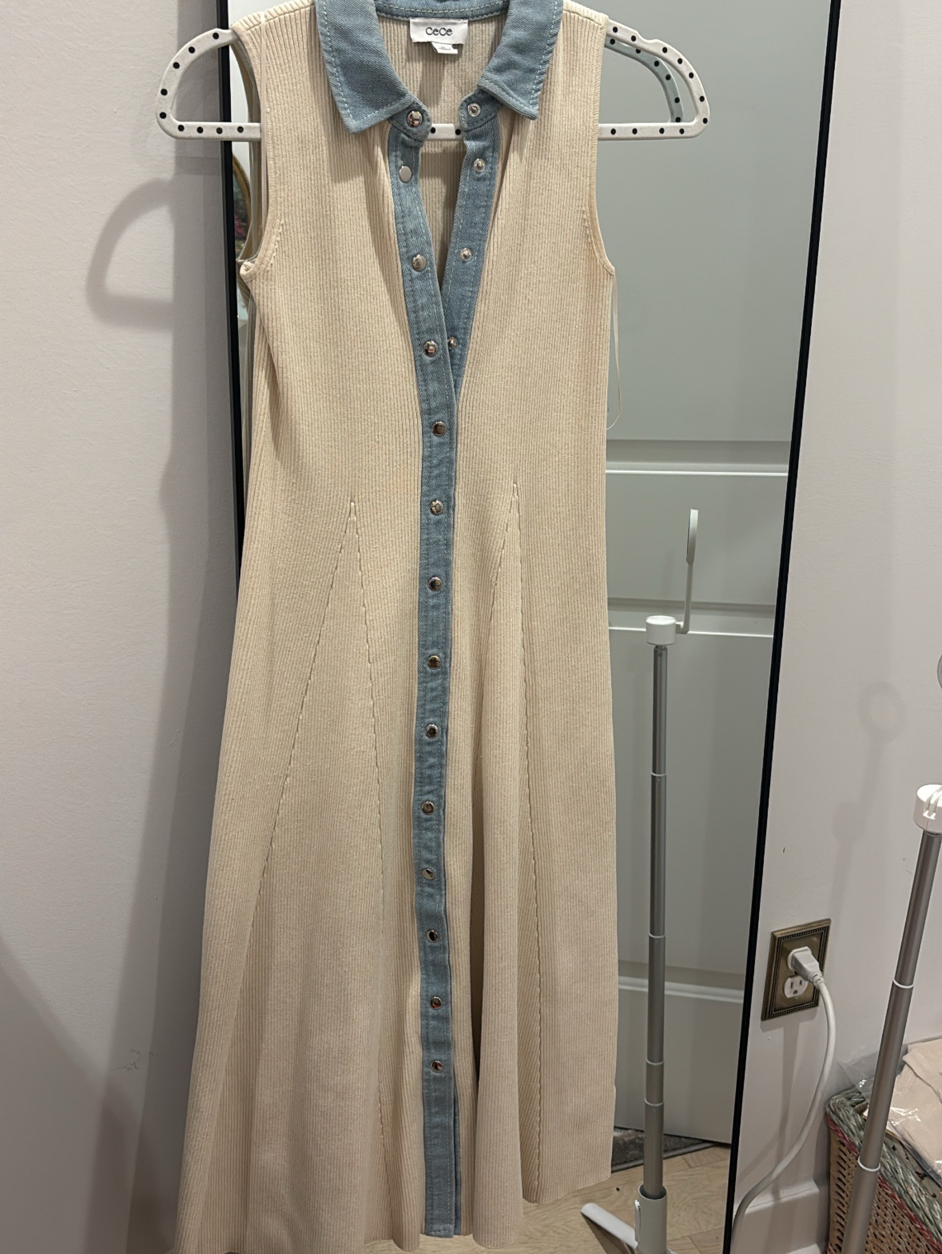 cream denim midi dress Sosandar Ecru Long Sleeve Denim Midi Dress