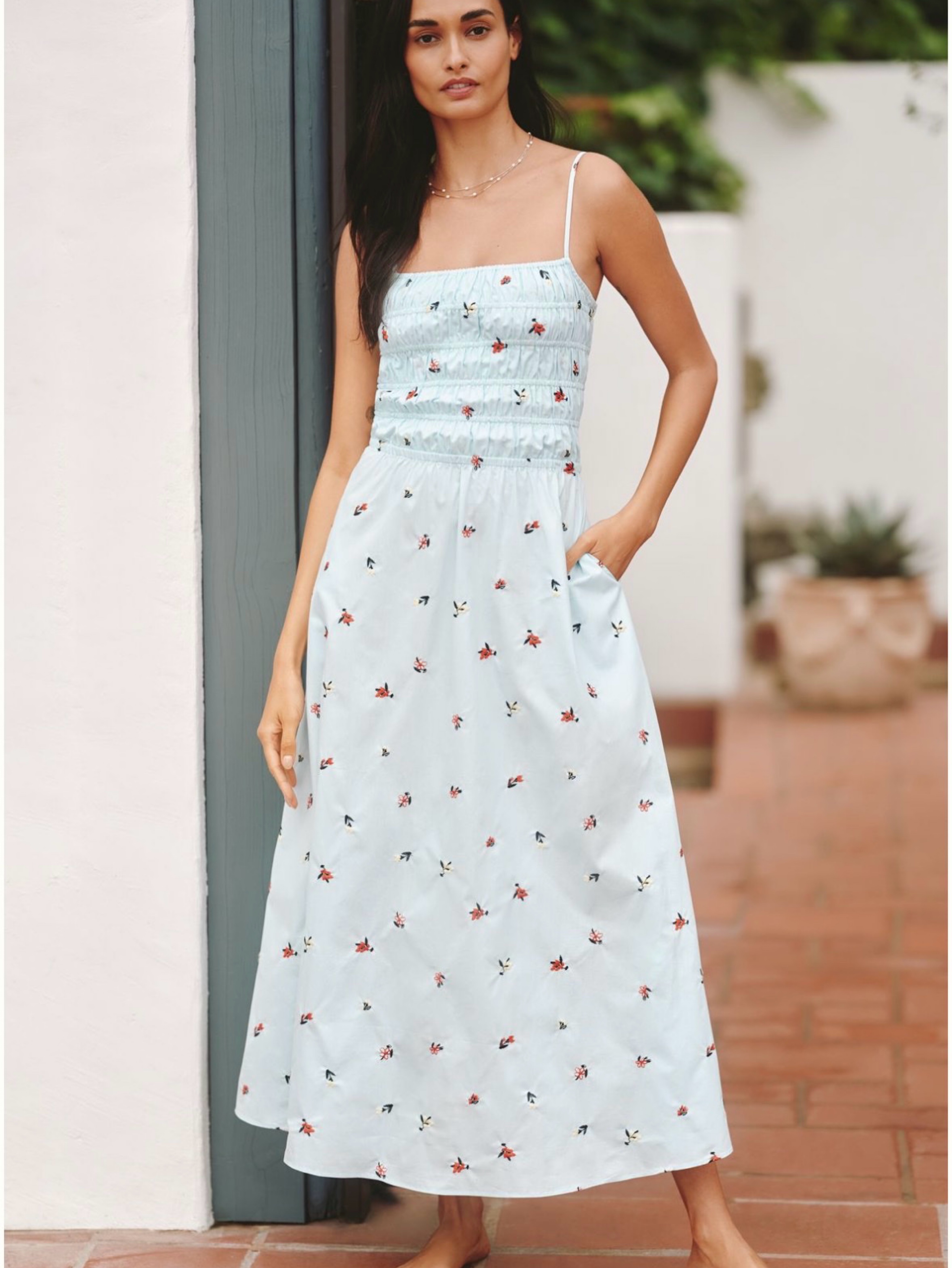 solid and striped midi dress Solid & Striped Women's Gingham Elasticated Bodice Midi Cover Up Dress
