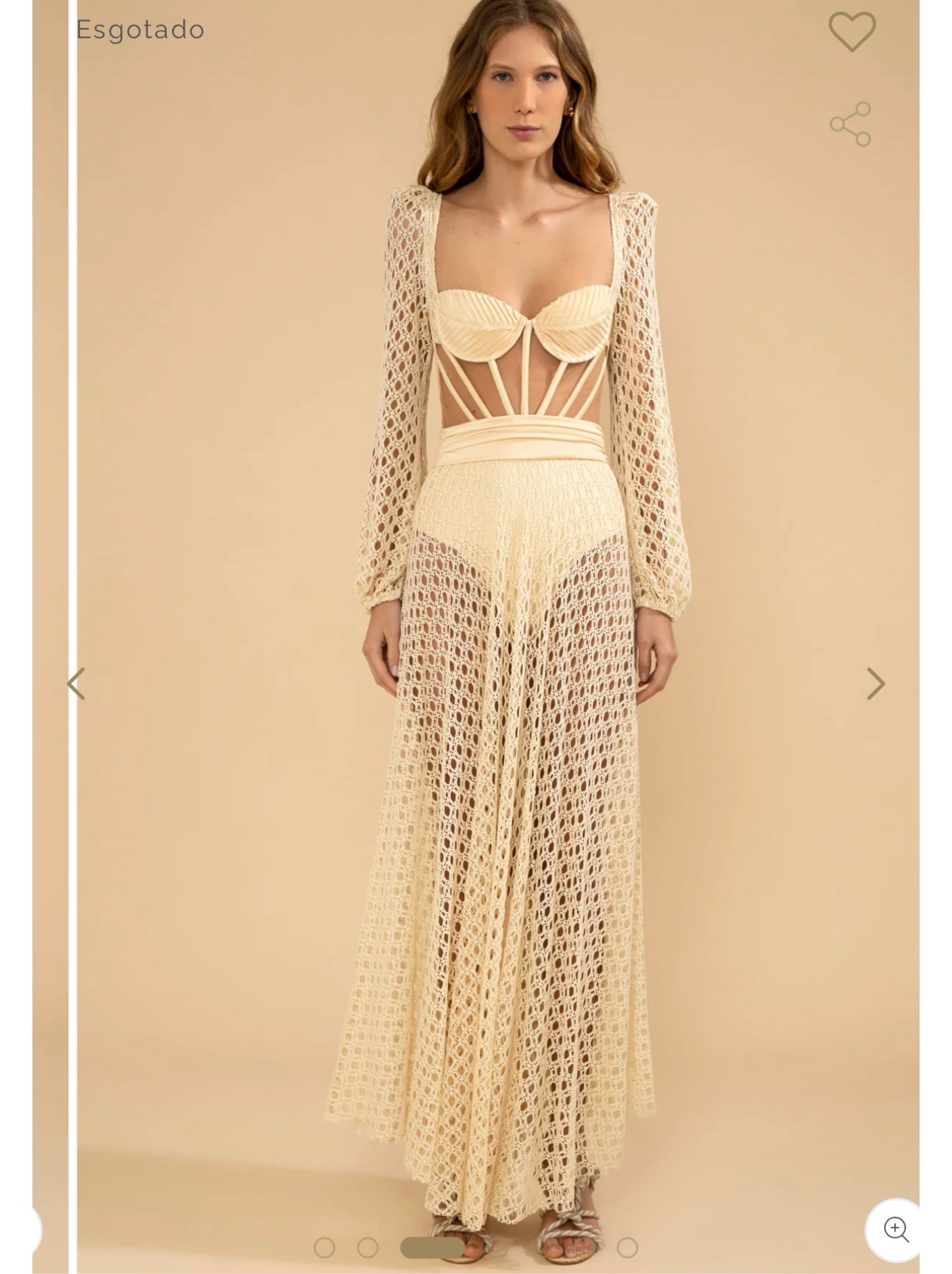 PatBO Monstera crochet bustier maxi dress in sand