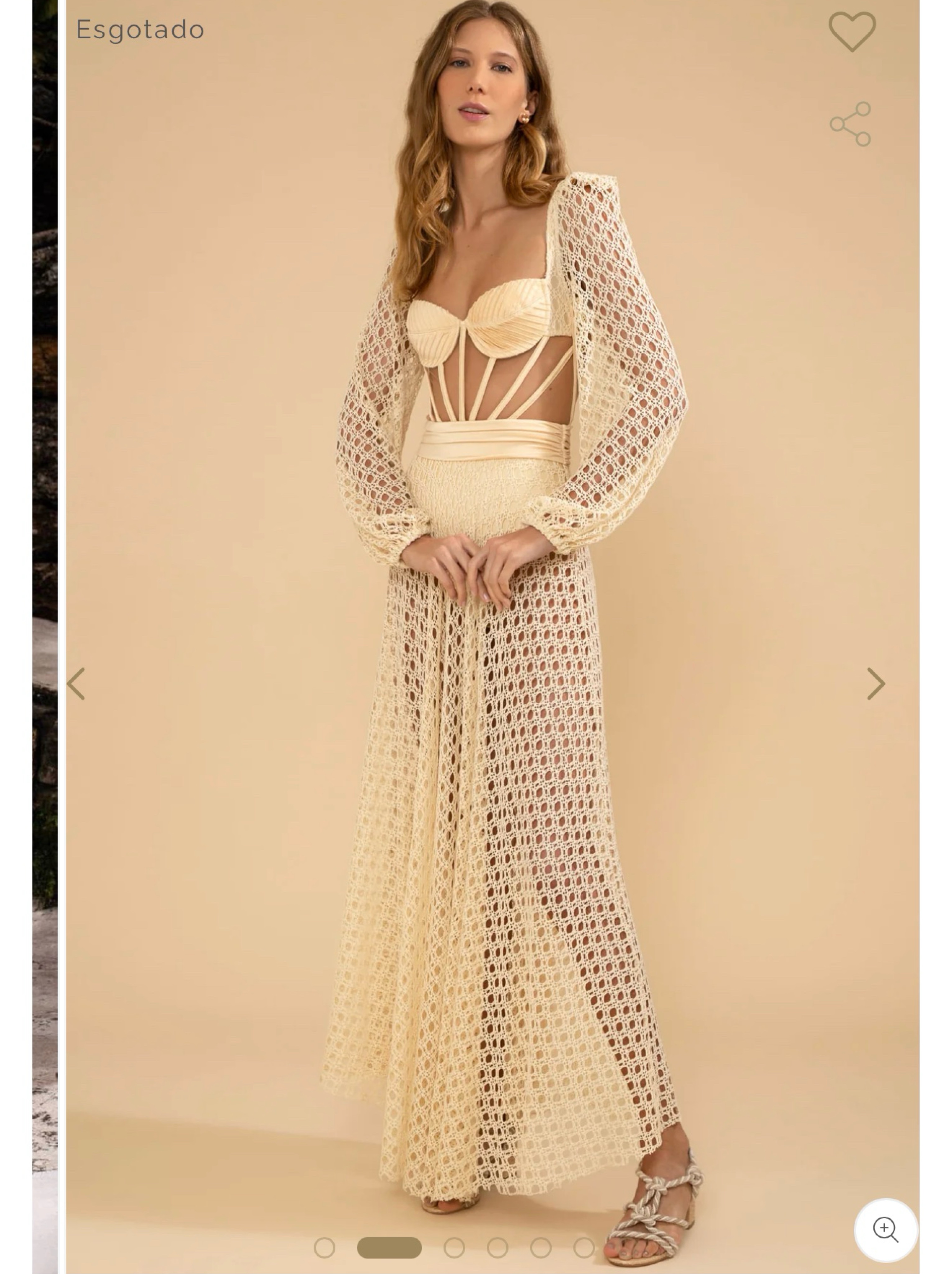 patbo monstera crochet dress PatBO Monstera crochet bustier maxi dress in sand by PatBO