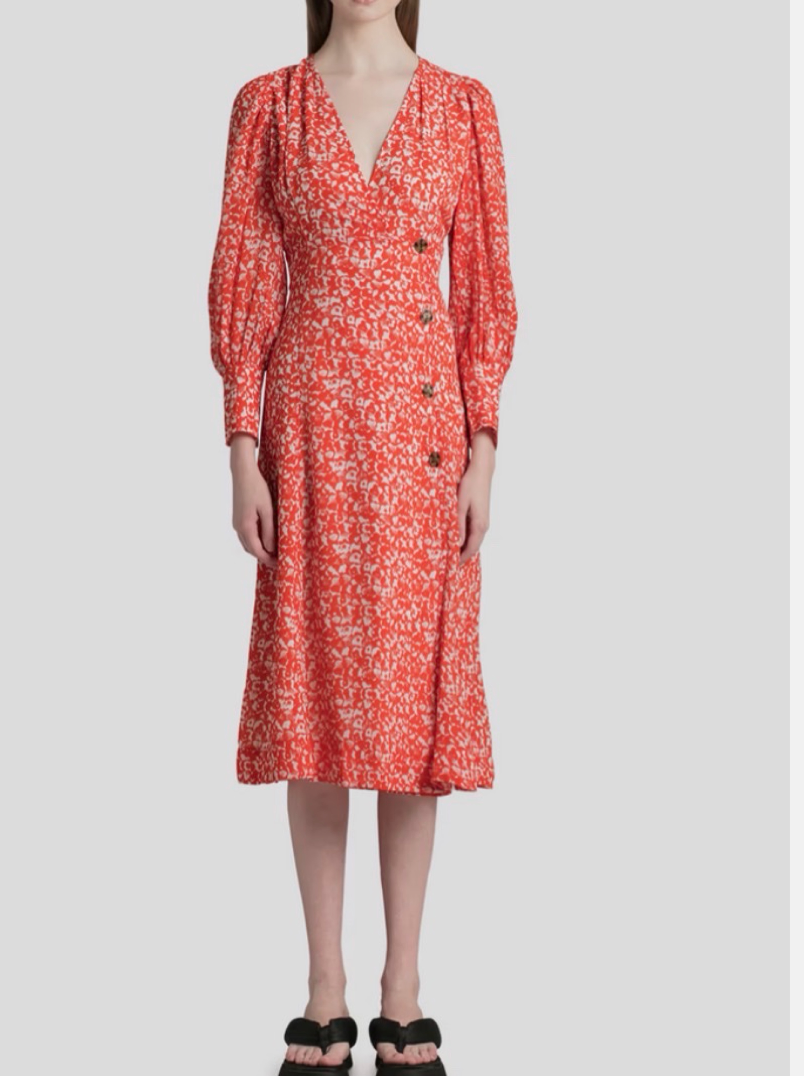ganni orange floral dress Ganni Printed Satin Maxi Dress - Poinciana