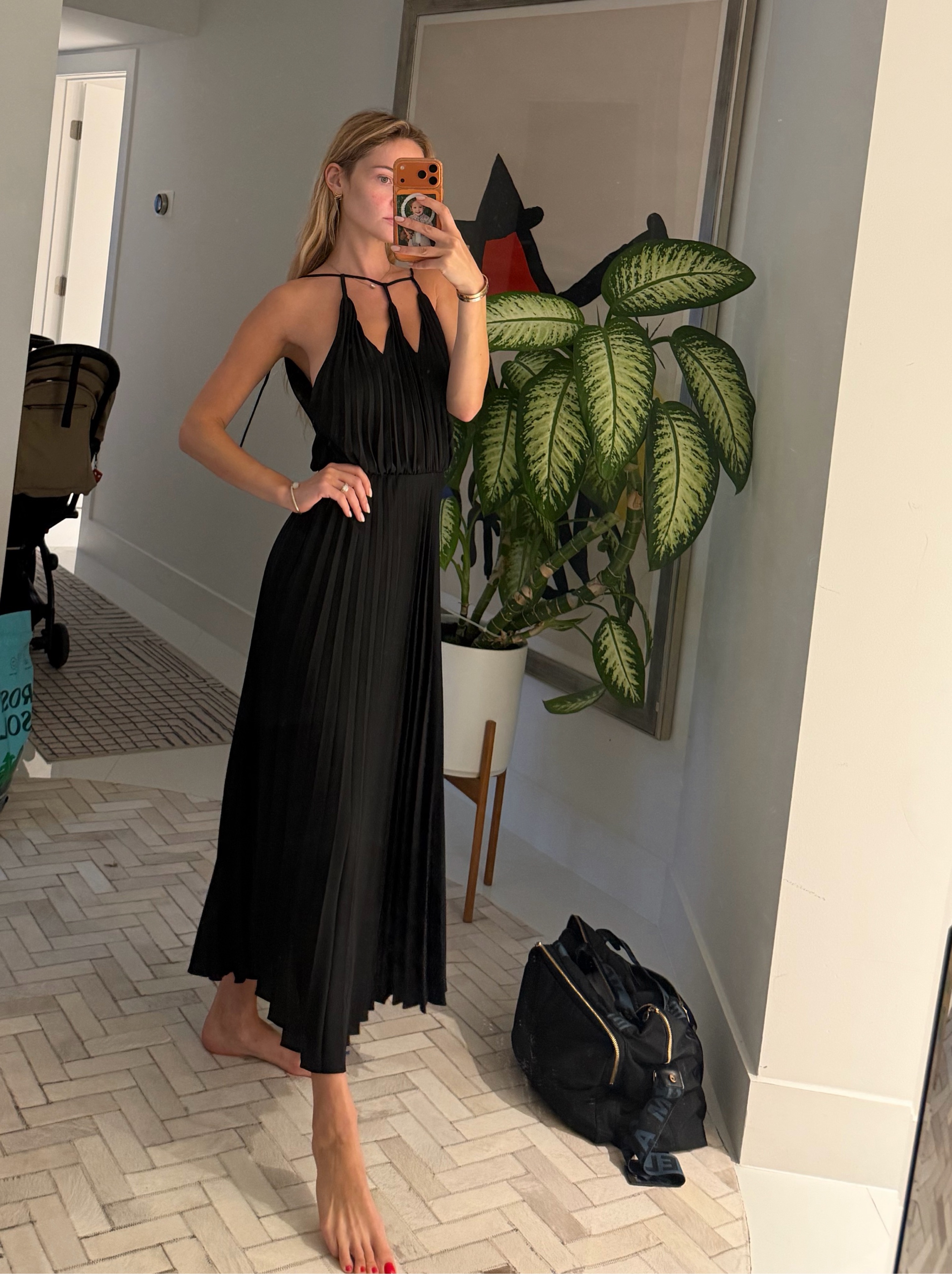 sandro black pleated dress New Sandro Paris Black Pleated Midi Dress, Upper Mesh with Paneling Pleats, Size 2/4 Small-Medium, New without tags!