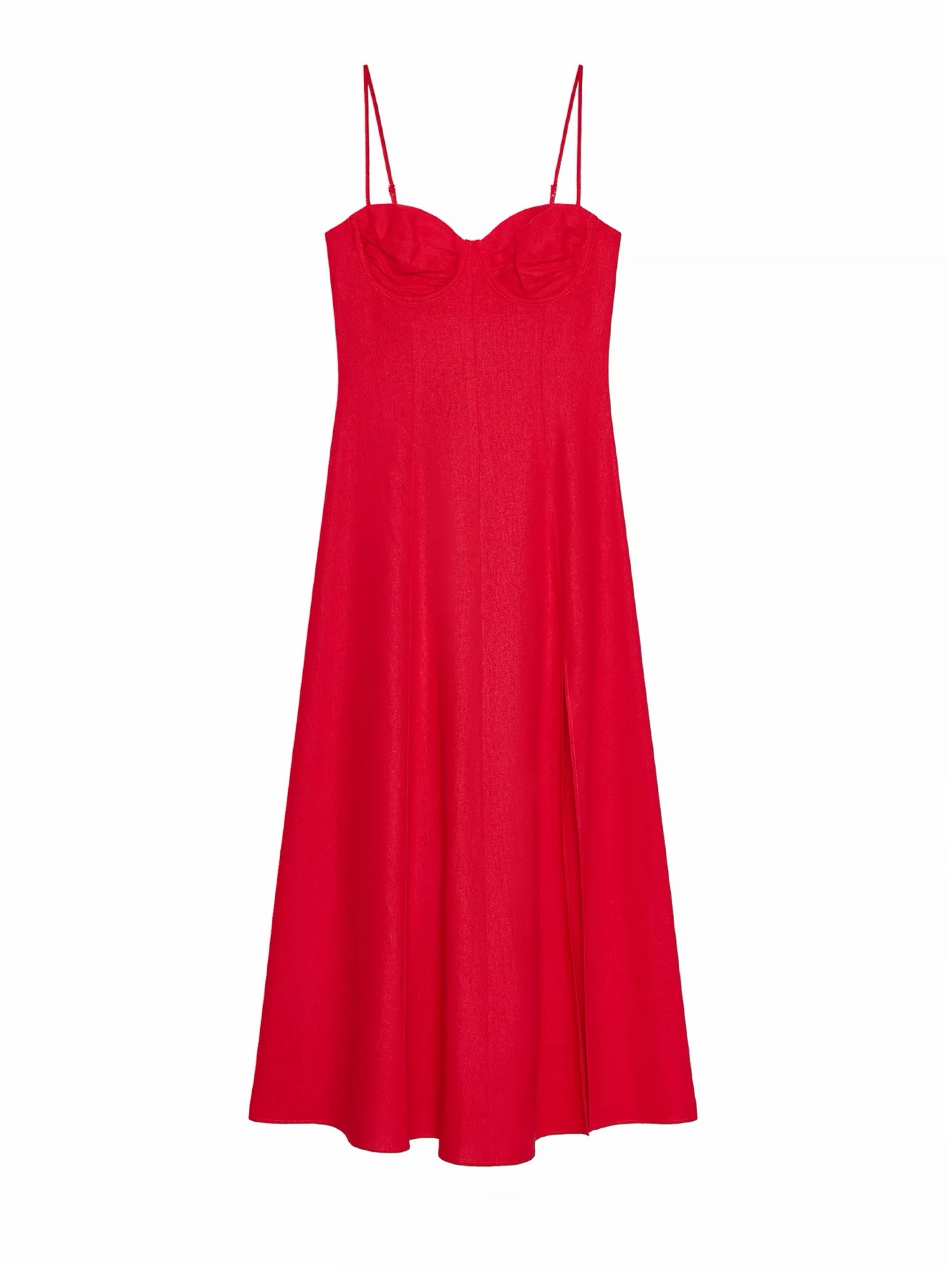 red linen corset dress ZARA NWT WOMAN SS25 LINEN MIDI CORSET DRESS RED 2839/709