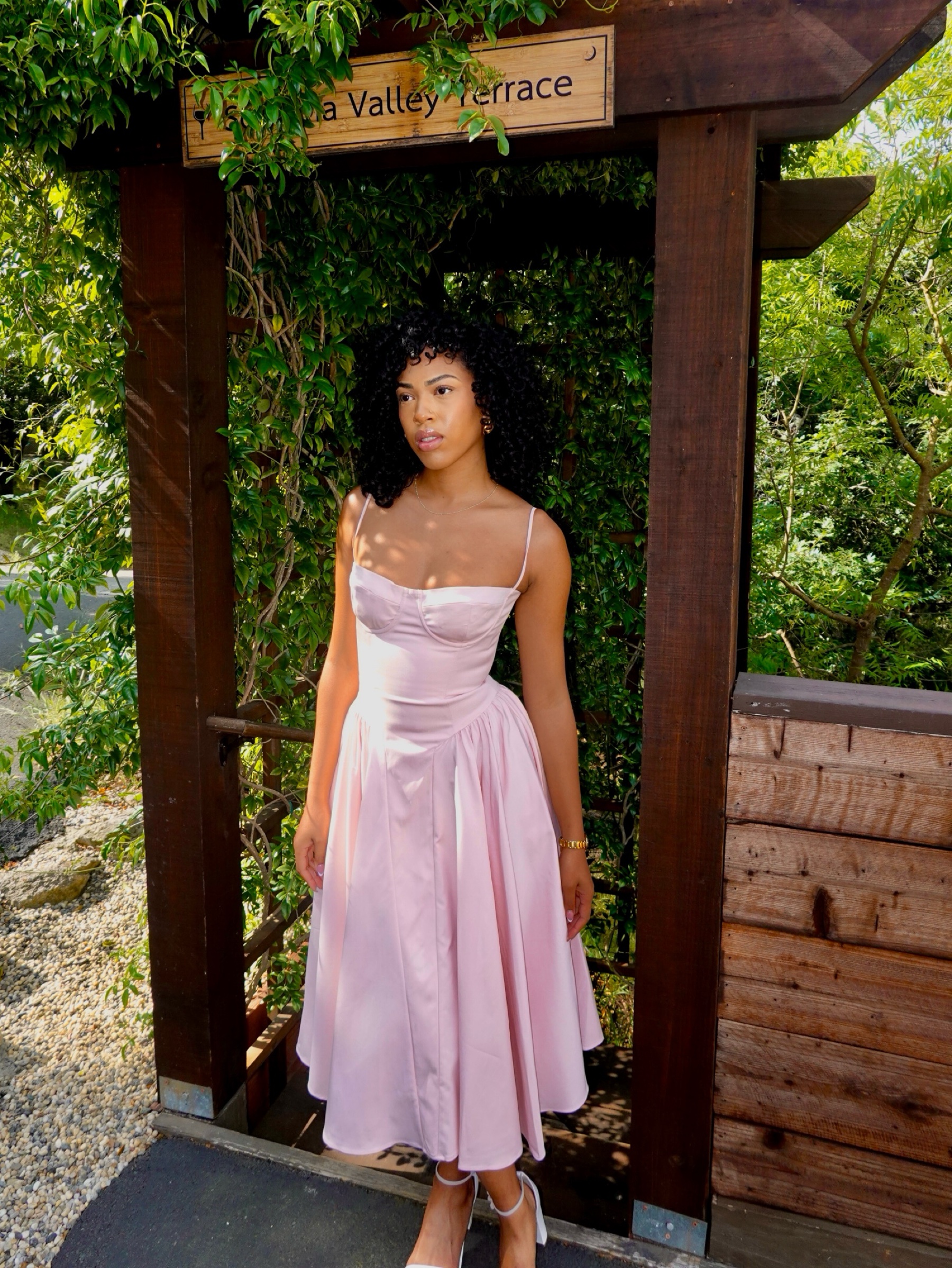 pink chiffon dress midi Blush by House of CB Pleated dress Height:4'10