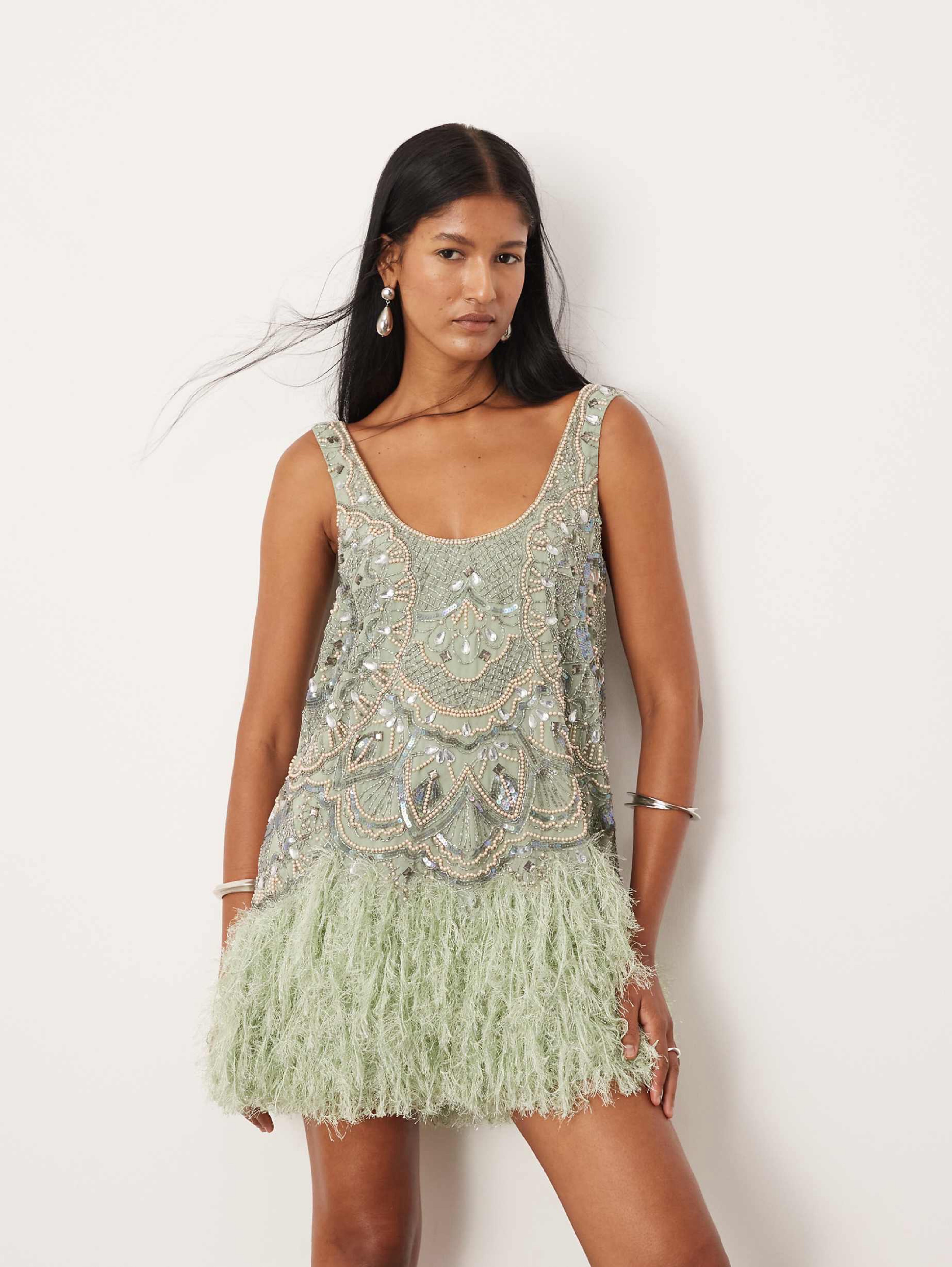asos mini dress With Long Sleeve And Circle Trim in Green complemented by a stylish cut ASOS luxe orange ruffle balloon
