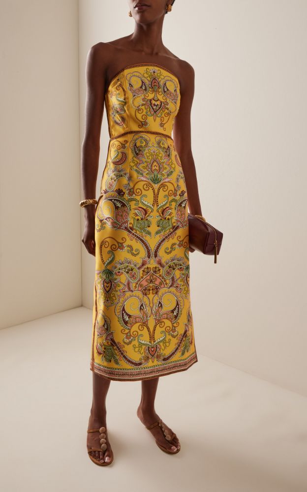 AL脡MAIS Exclusive Marion Strapless Printed Twill Midi Dress