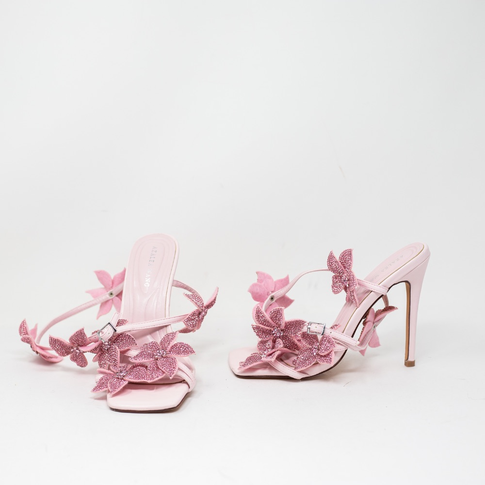 Azalea Wang Romi Stiletto Crystal Rhinestone Floral High Heels