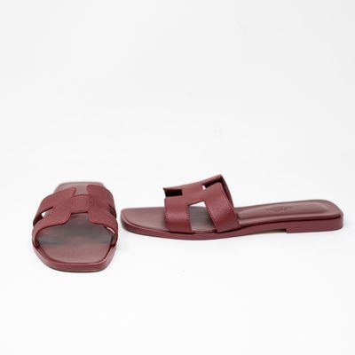 Hermes Women's Oran Genuine Leather H Logo Open Toe Flat Sandals