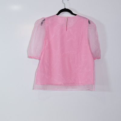 【oneu】tulle chiffon blouse ピンク NEW Tuckernuck Hyacinth House Rourke Tulle Chiffon Puff Sleeve