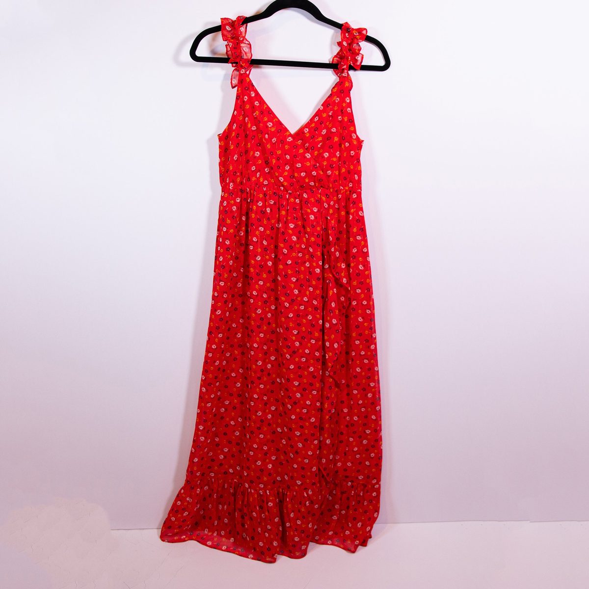 red dress madewell Gathered V-neck Midi Dress