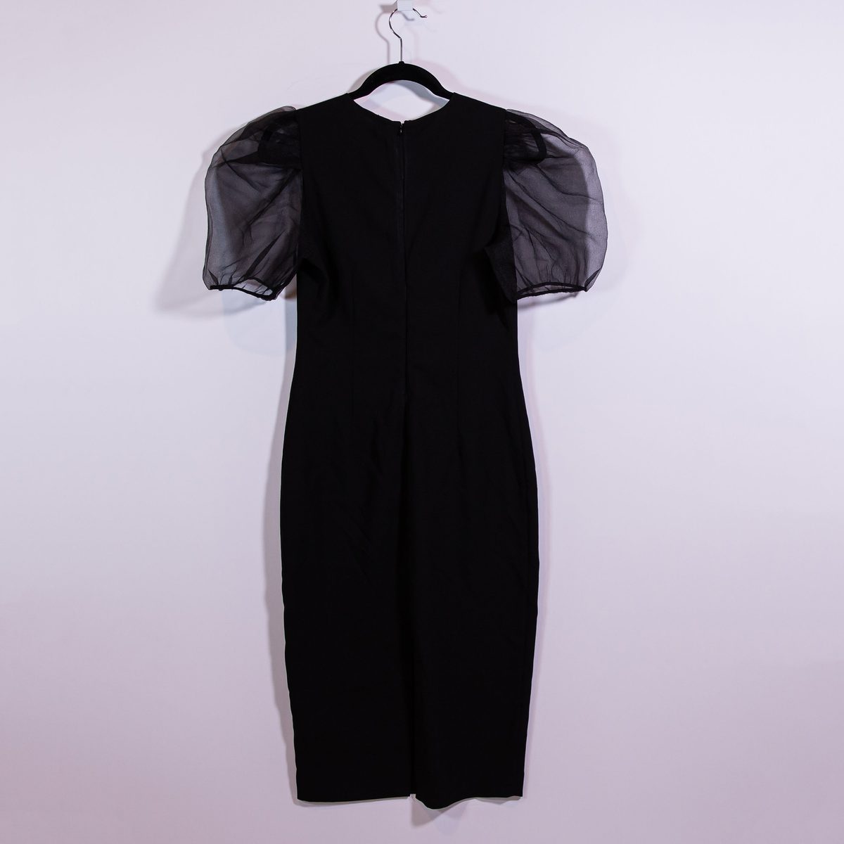 zara black chiffon dress Crepe Semi Sheer Puff Short Sleeve Sheath Midi Small by Zara Color:M-Dark Navy Featuring an A colour:coti-dress-rosa-powder-blue Charming and Trendy Collection