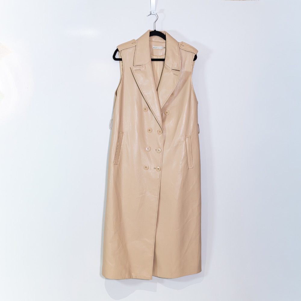 Alice And Olivia Conan Faux Vegan Leather Long Vest Jacket Dress