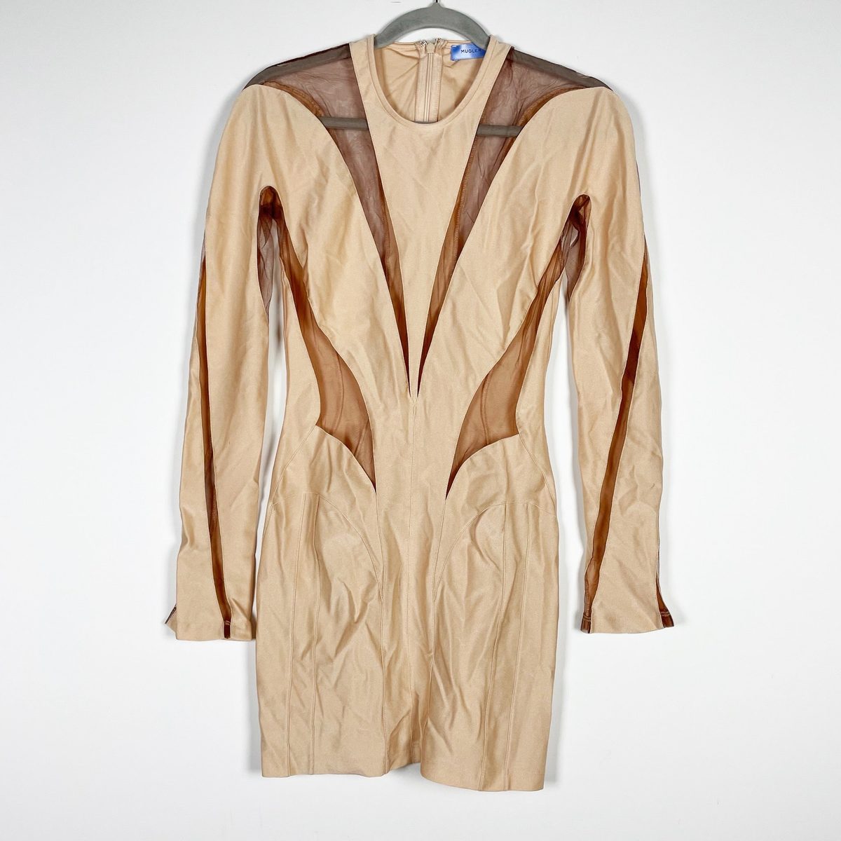 sheer panelled long sleeve mini dress MISSGUIDED Contrast Sheer Mesh Panelled Long Sleeves Lace Bodycon Mini Dress MISSGUIDED