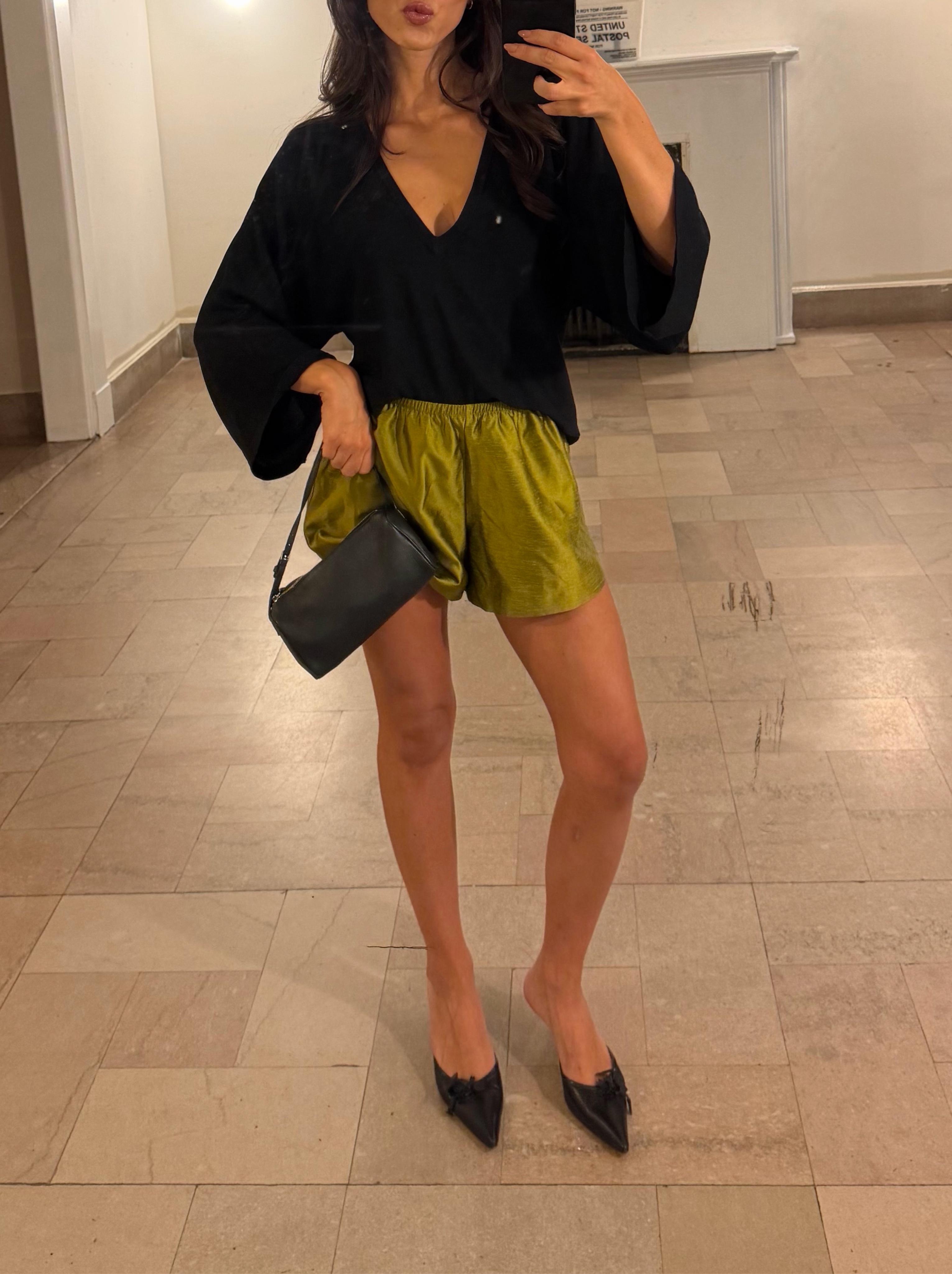 Reformation Nora Shorts Chartreuse