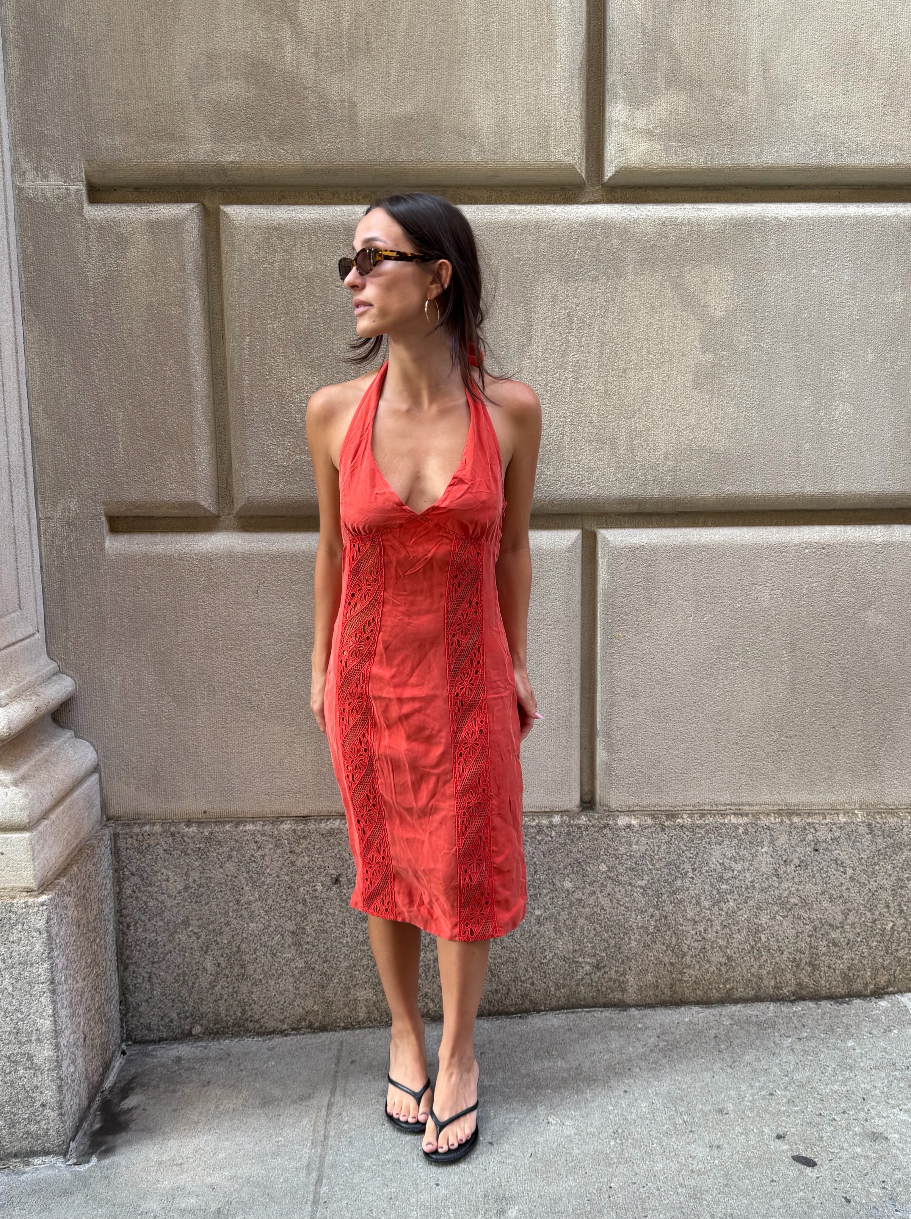 With Jean Orange Silk Midi