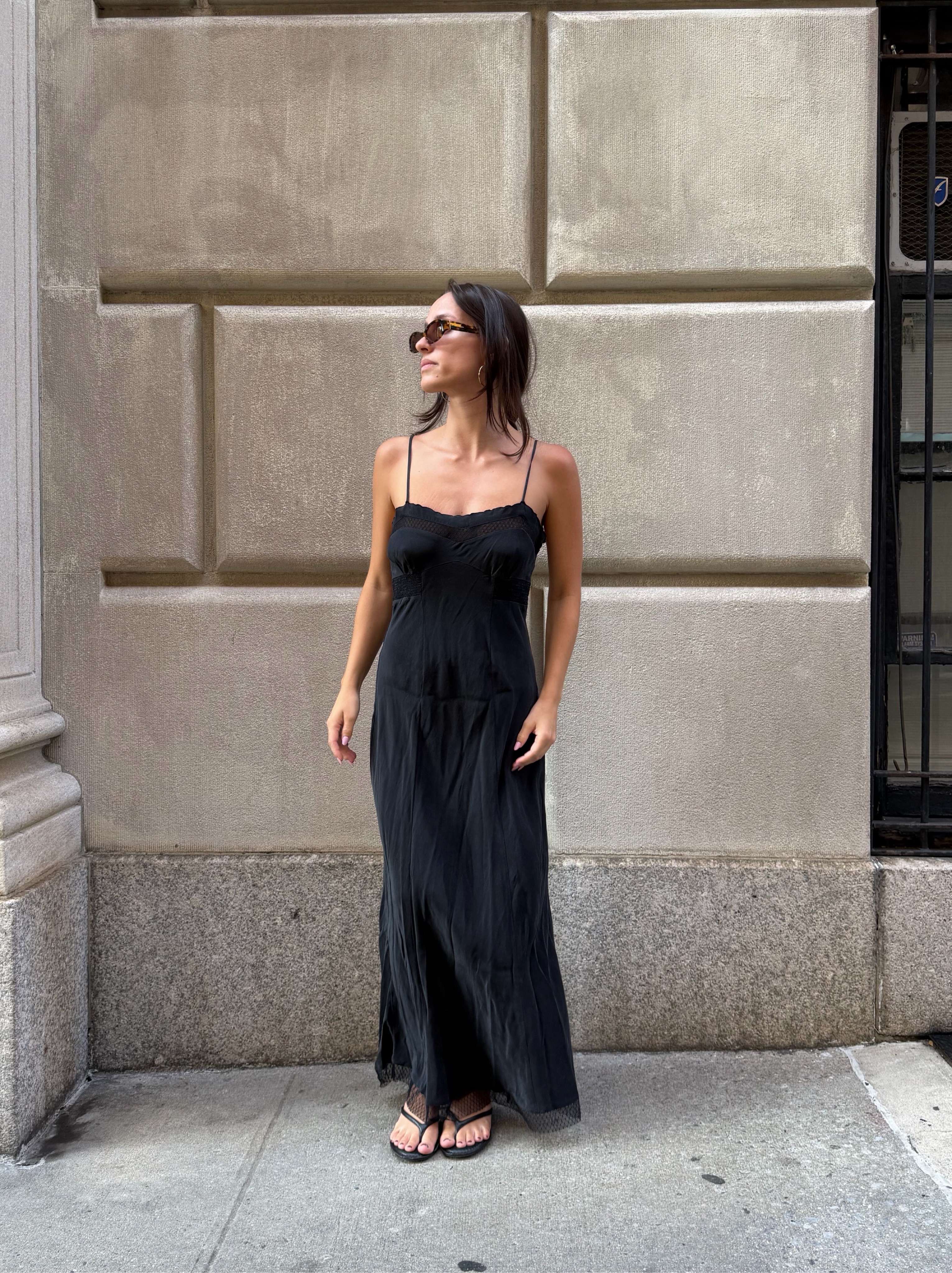 100% Silk Black Lace Maxi Dress