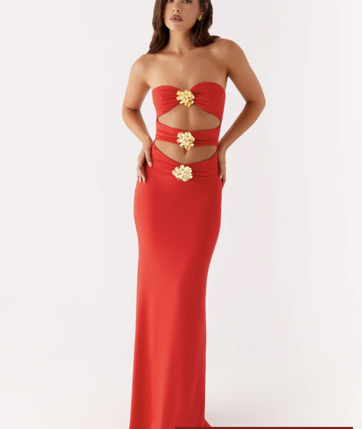 red and gold summer dress Olive Strapless Sparkly Sequin Ruched Slit Prom Dress