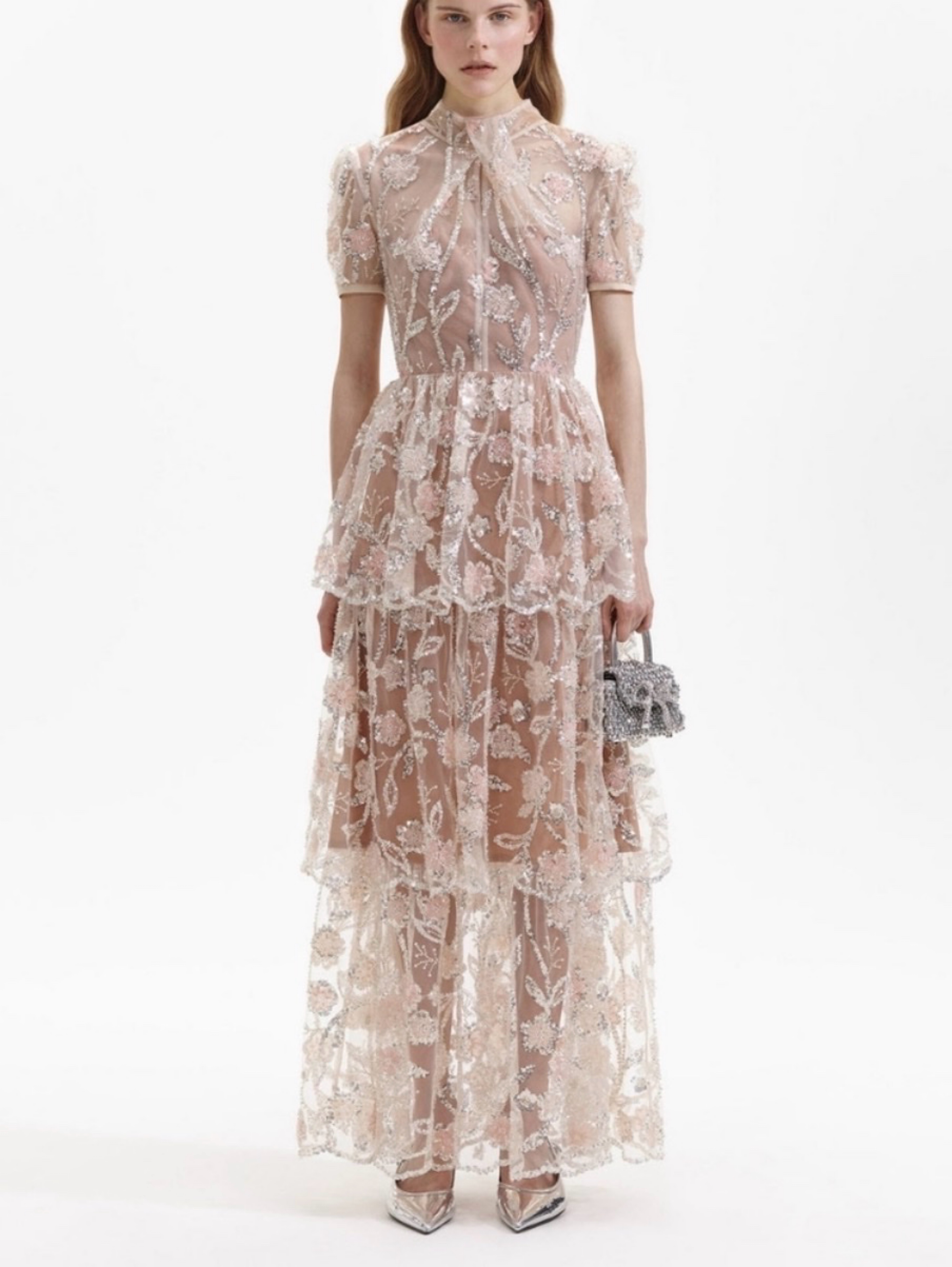 self portrait floral sequin embroidered dress self-portrait - Pink Flower Sequin Embellished Midi Dress