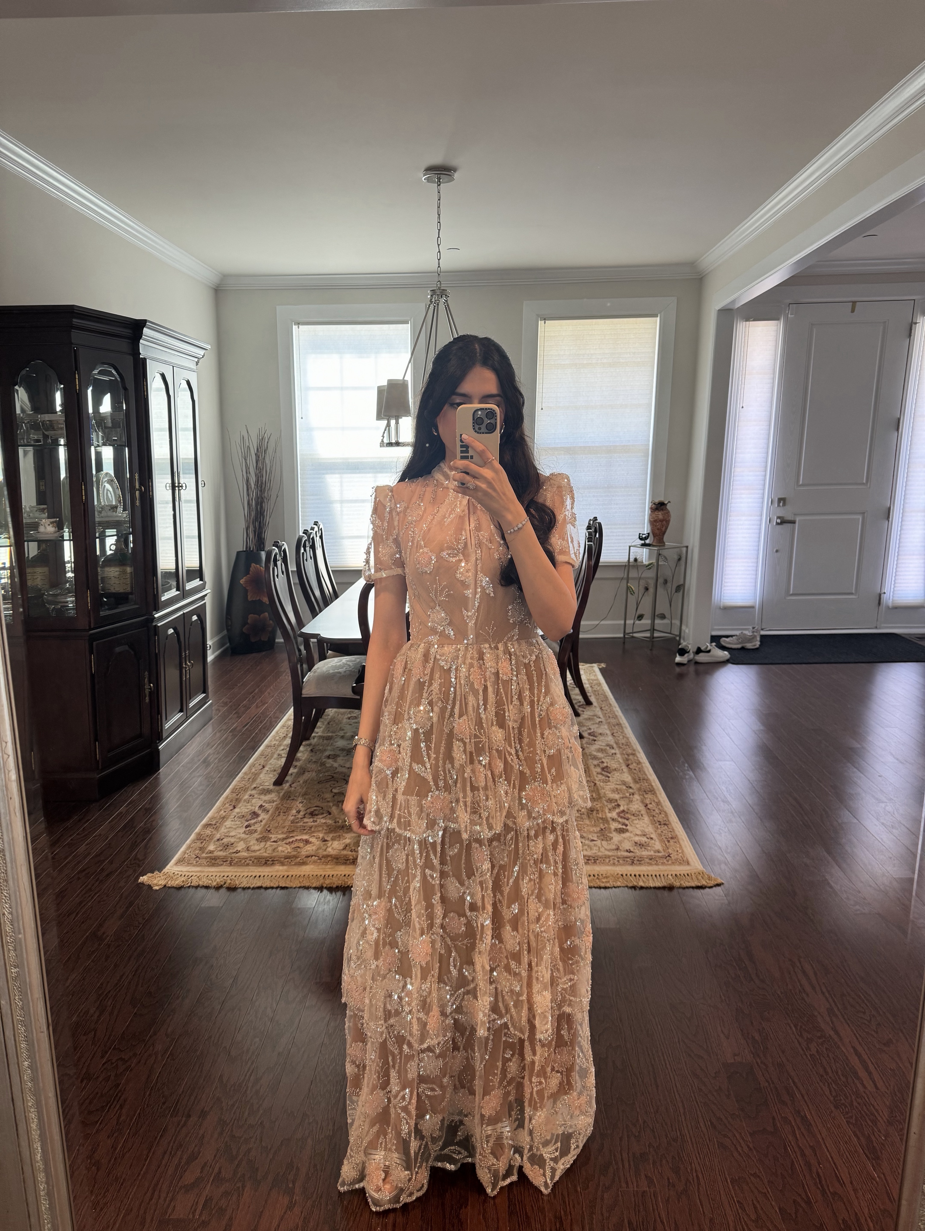 self portrait floral sequin embroidered dress Champagne Sequin Embroidered Midi Dress  self-portrait-US