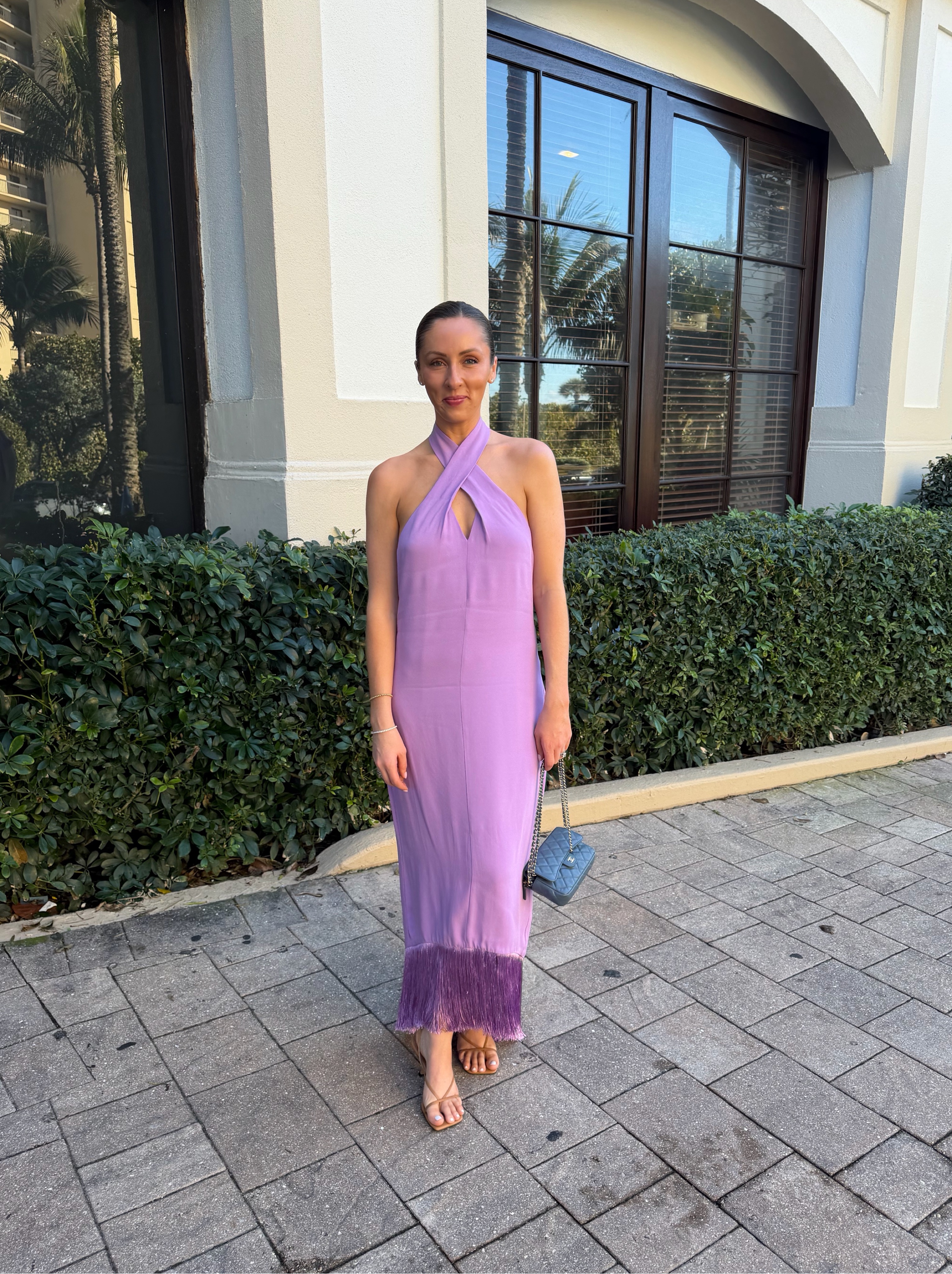tassel purple dress Karen Millen Figure Form Bandage Tassel Hem Knitted Dress in Purple