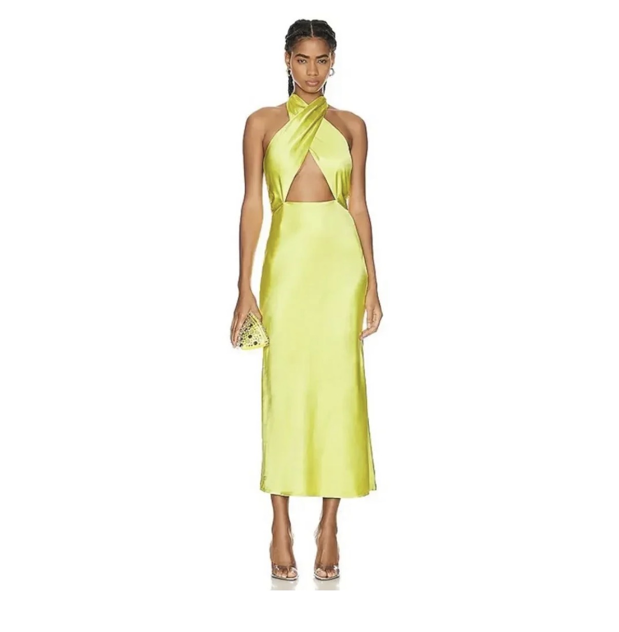 Lime Yellow Halter Cutout Midi Dress by Simon Miller - Pickle