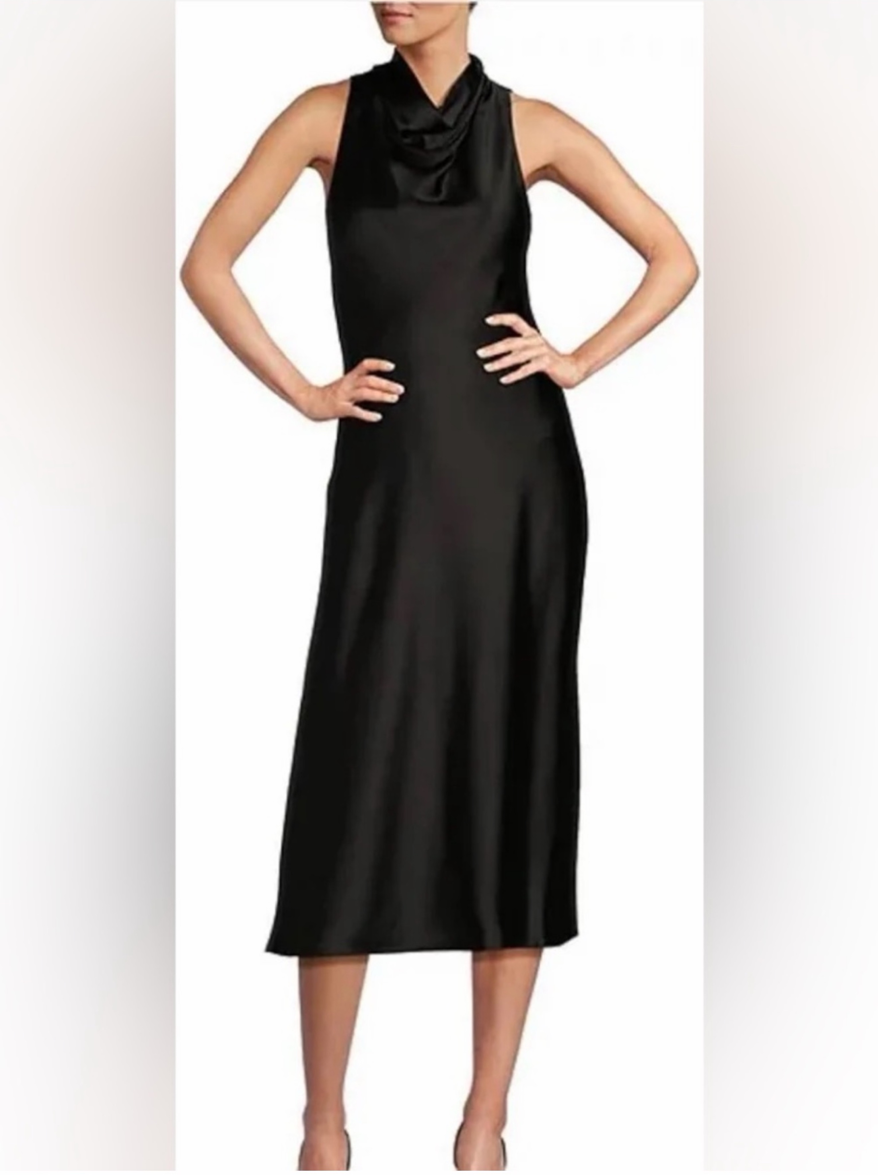 antonio melani black dress Antonio Melani Madison Linen Square Neck Sleeveless Ruched Waist Faux Wrap Sheath Maxi Dress, Womens, 0, Black