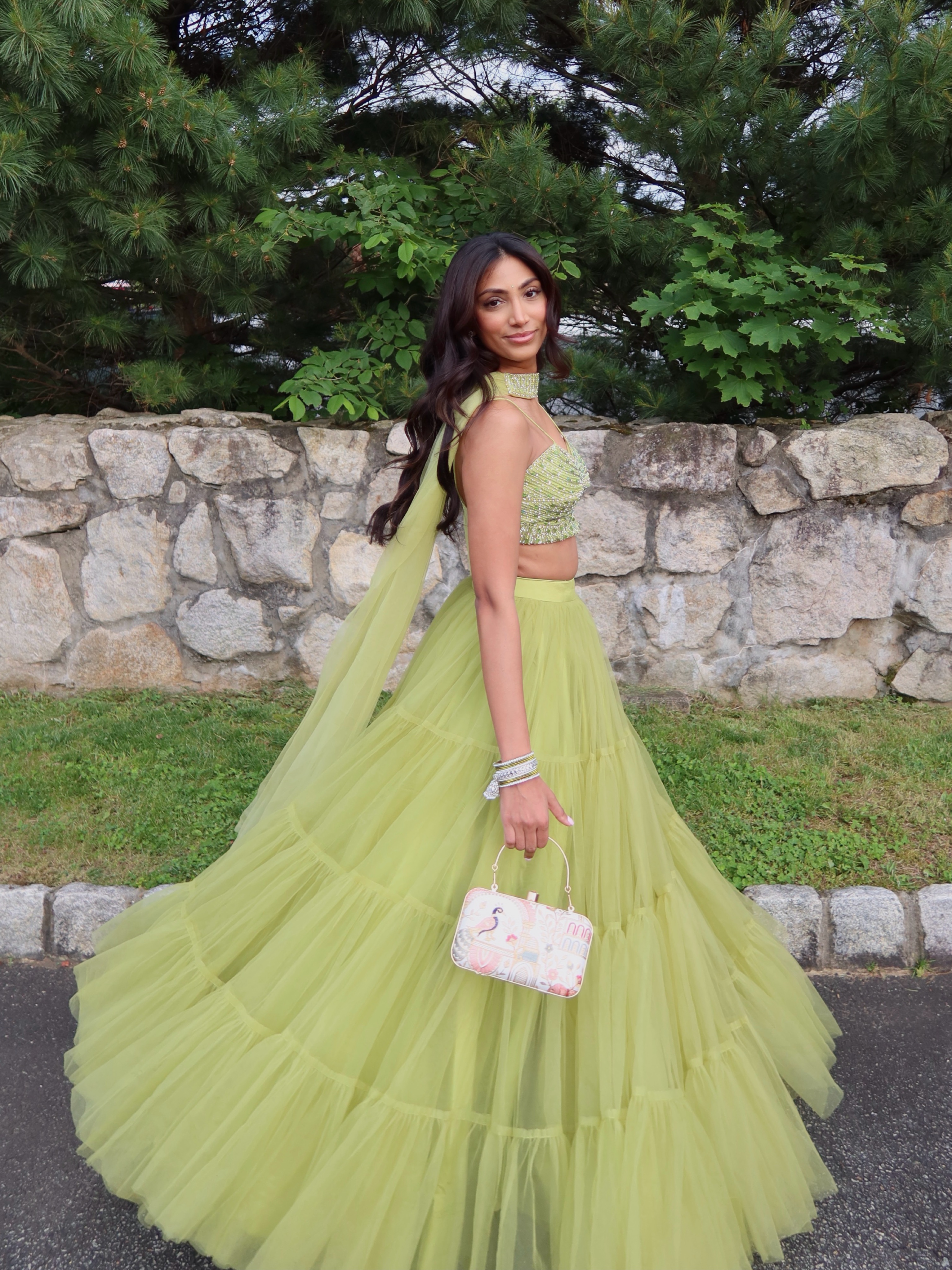 lime green indian dress Andaaz Fashion Women's Indian Pistachio Green Georgette Sequins Embroidered Lehenga
