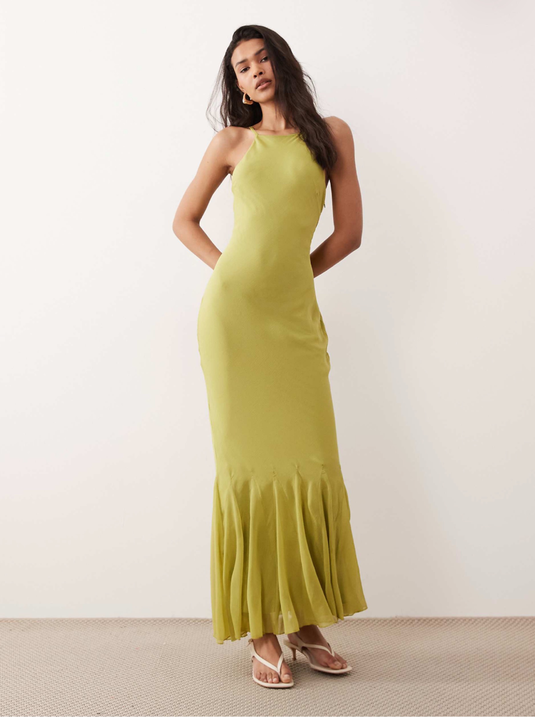 lime green chiffon dress ASOS Maxi by ASOS light green bridesmaid dresses Tropical Bachelorette Party Destinations Size:4 year catching cowl back sync