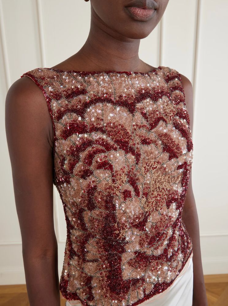 CLIO PEPPIATT Red Sequin-embellished blouse