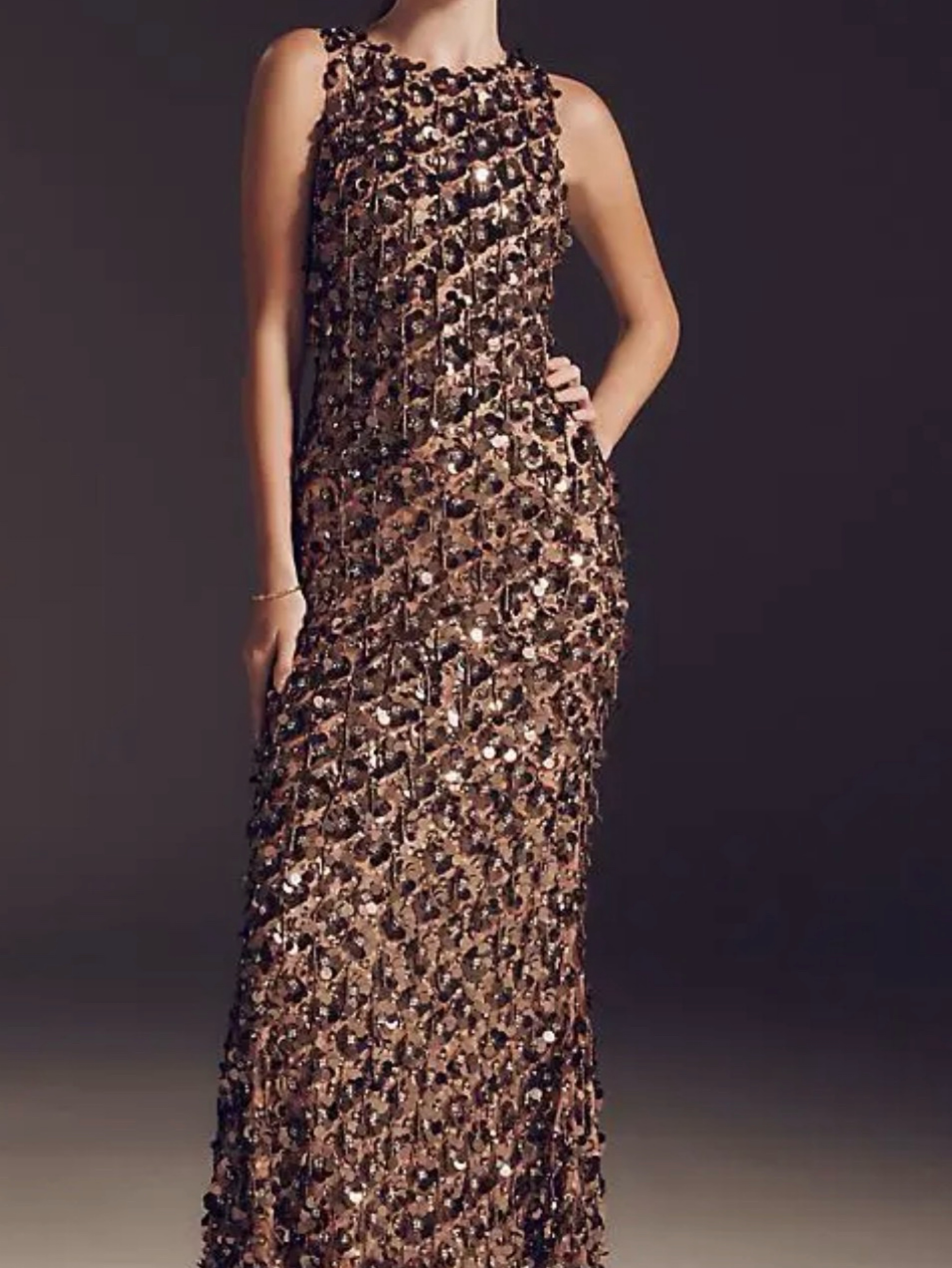 Mac Duggal Textured Column Maxi Dress - Bronze, 8 Petite