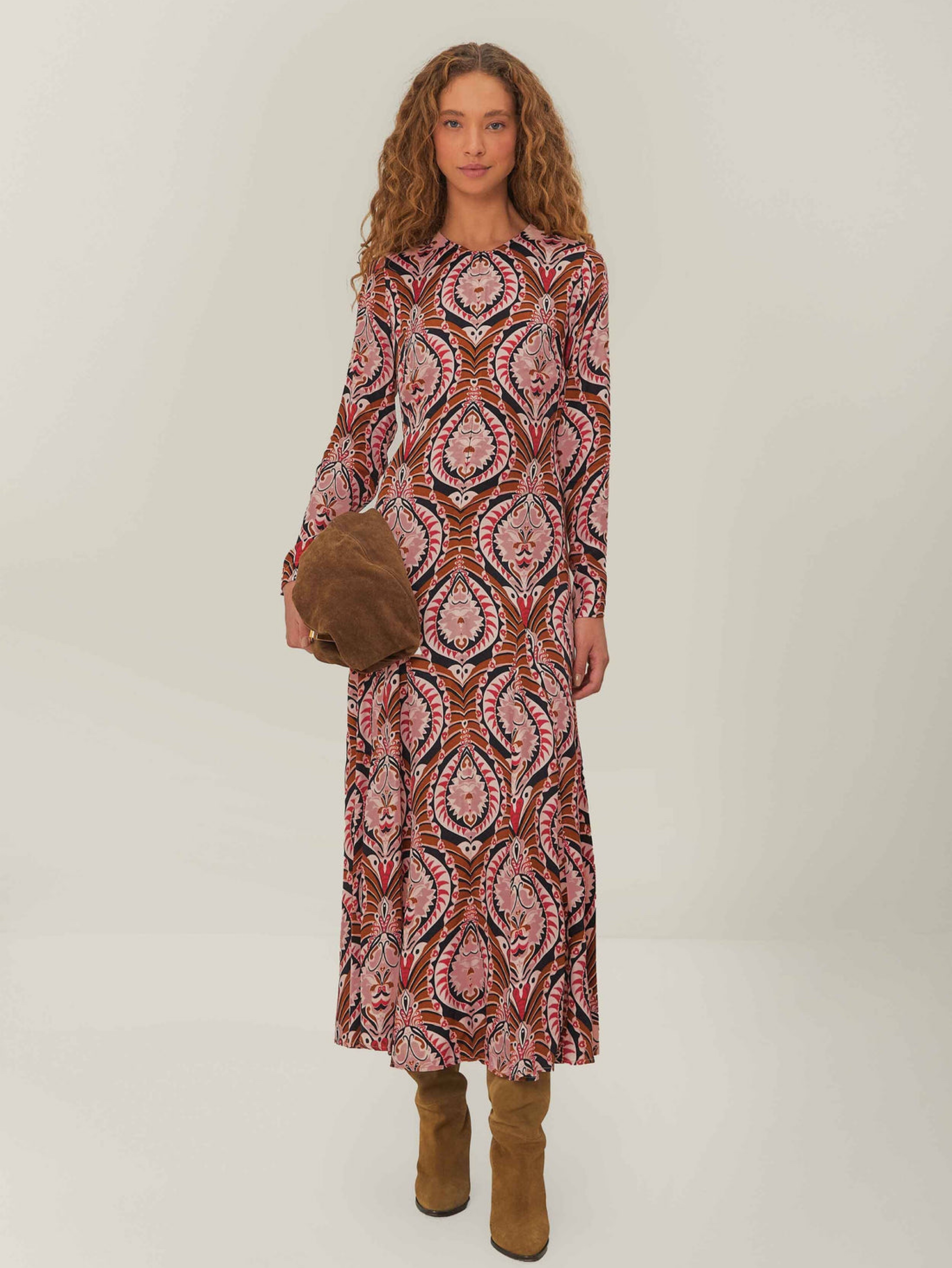 Farm Rio Brown Pineapple Jewelry Midi Dress
