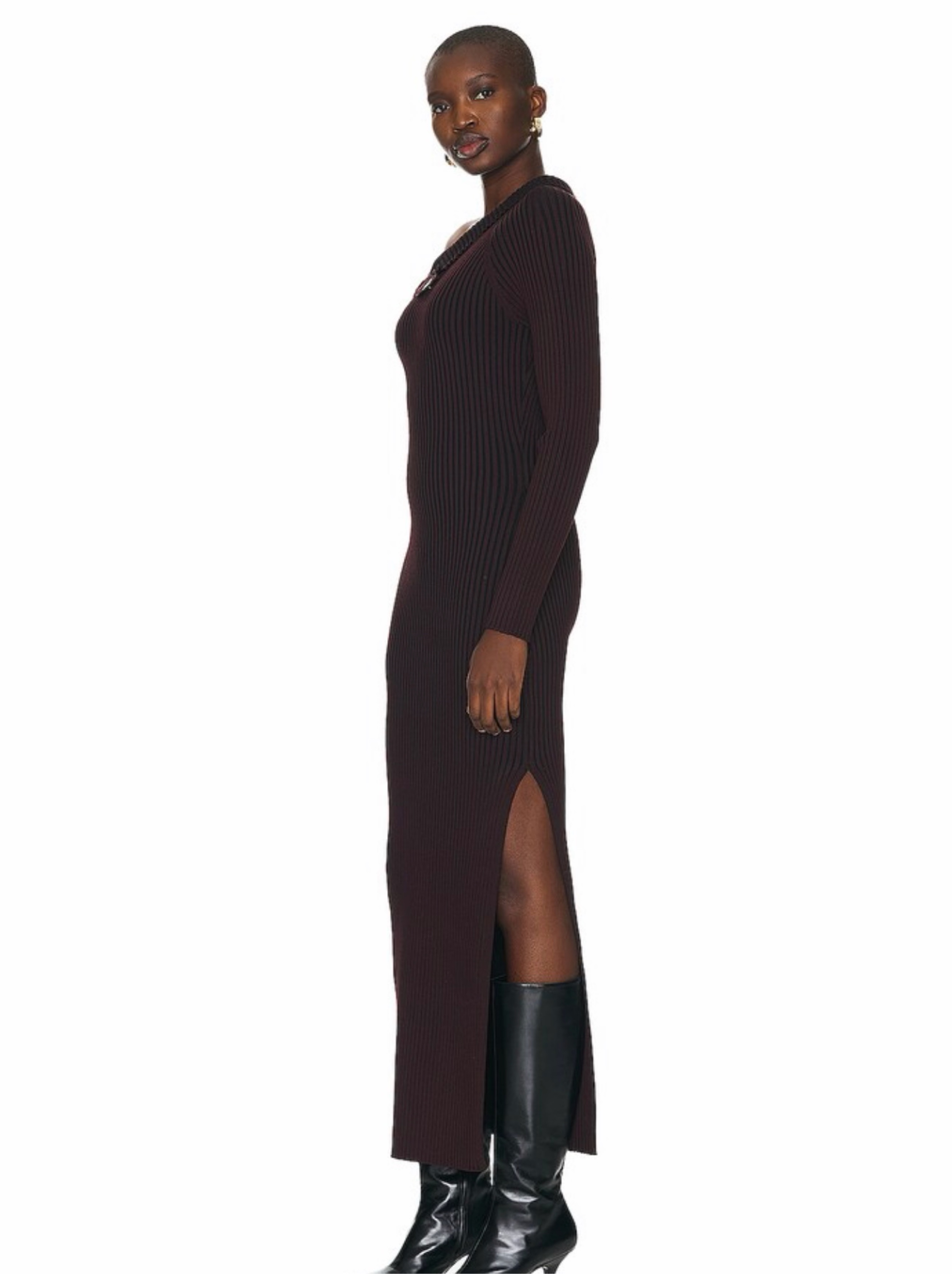 nicholas knit dress Nicholas Off-The-Shoulder Ribbed Knit Maxi Dress In Dark Brown - 70% Off