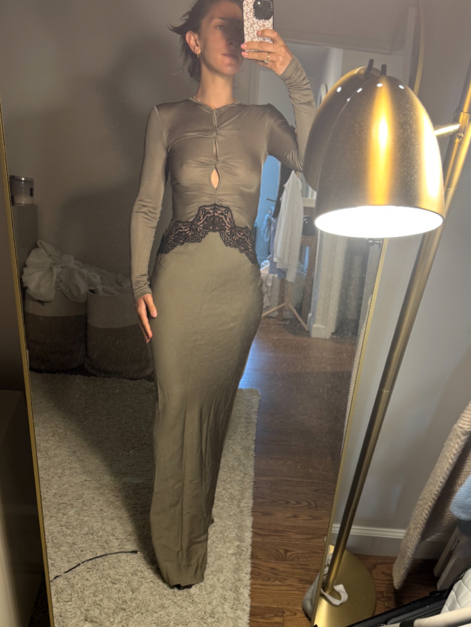 taupe jersey maxi dress Christopher esber Lace-Trim by Christopher Esber Reiss