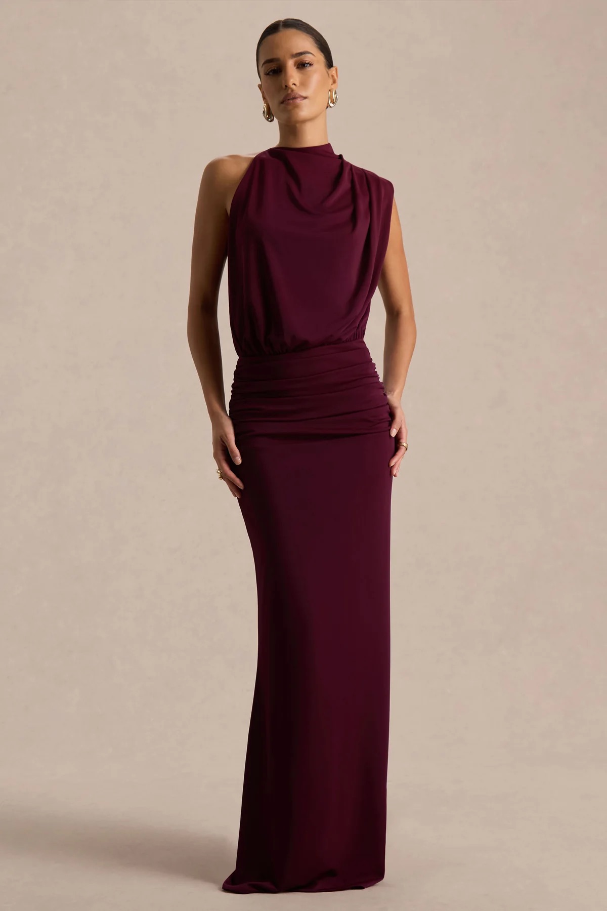 Umaira Burgundy High Neck Maxi Dress by Club L London - Pickle