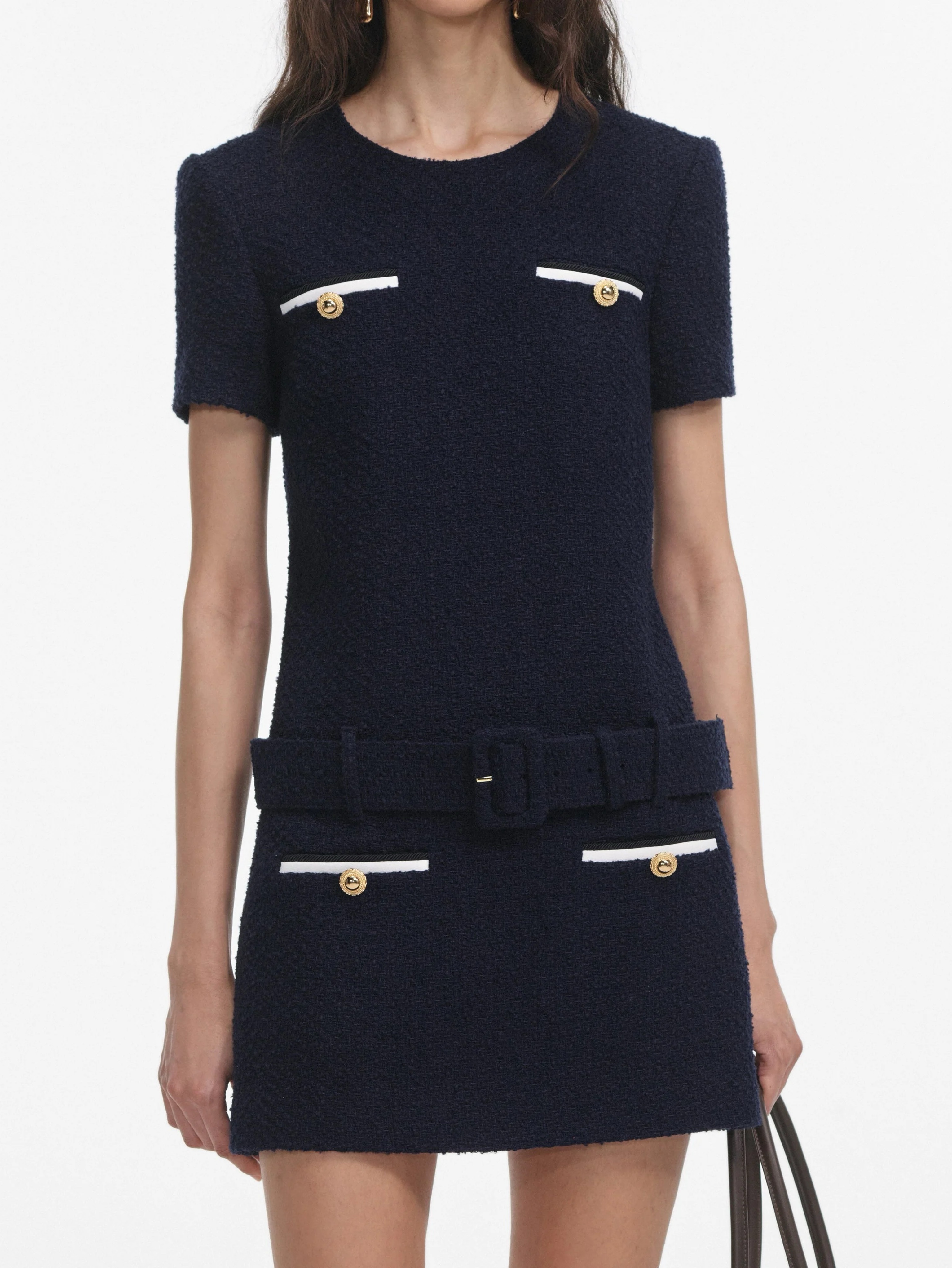Self Portrait navy boucle mini dress