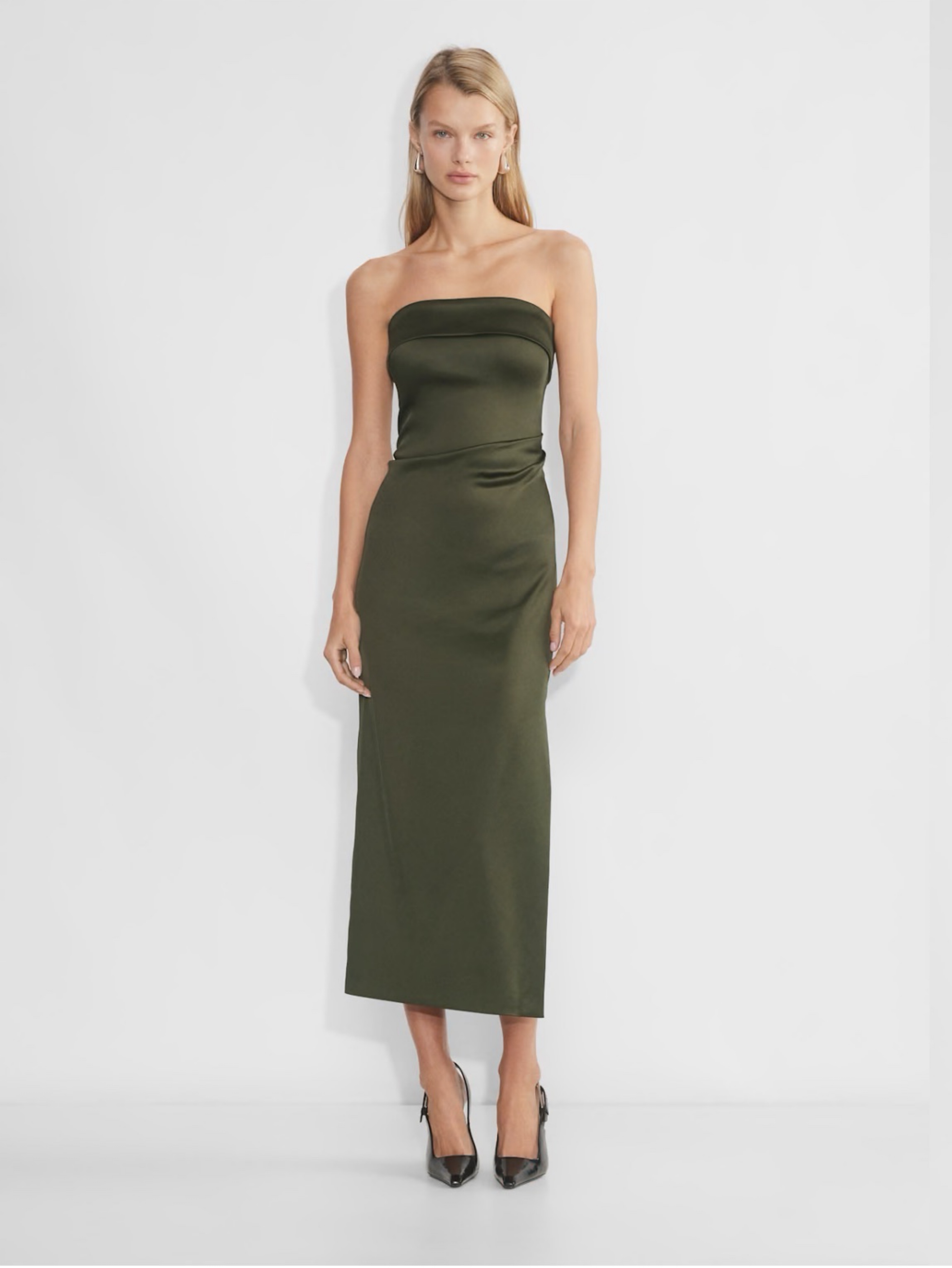 Aritzia Dark Olive Satin Maxi Dress