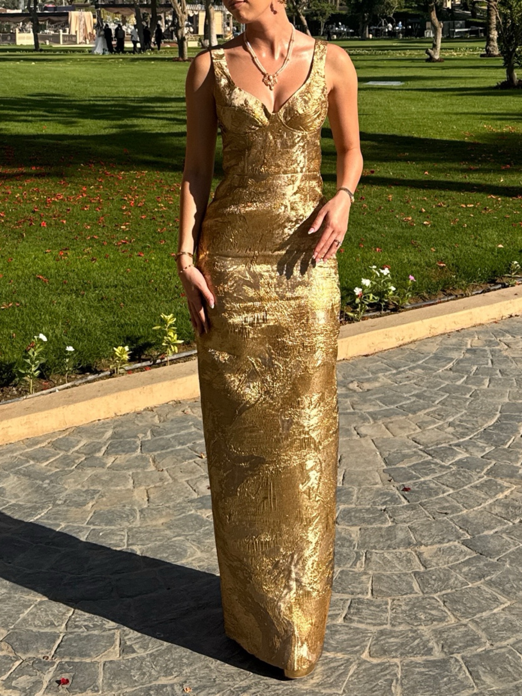 Simkhai Viella Metallic Jacquard Gown - GOLD / 00 by simkhai