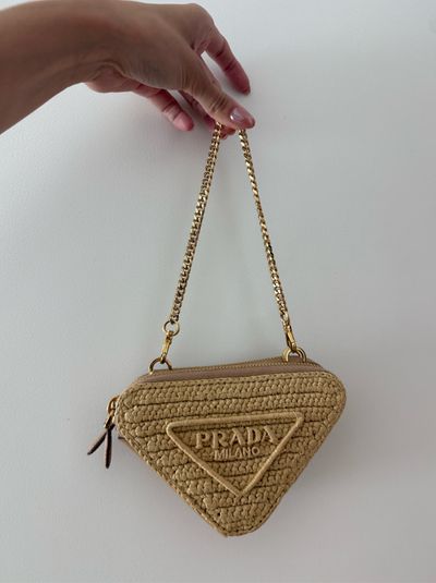 Prada Tan Raffia Triangle Crossbody Bag - Mini by Prada | Pickle