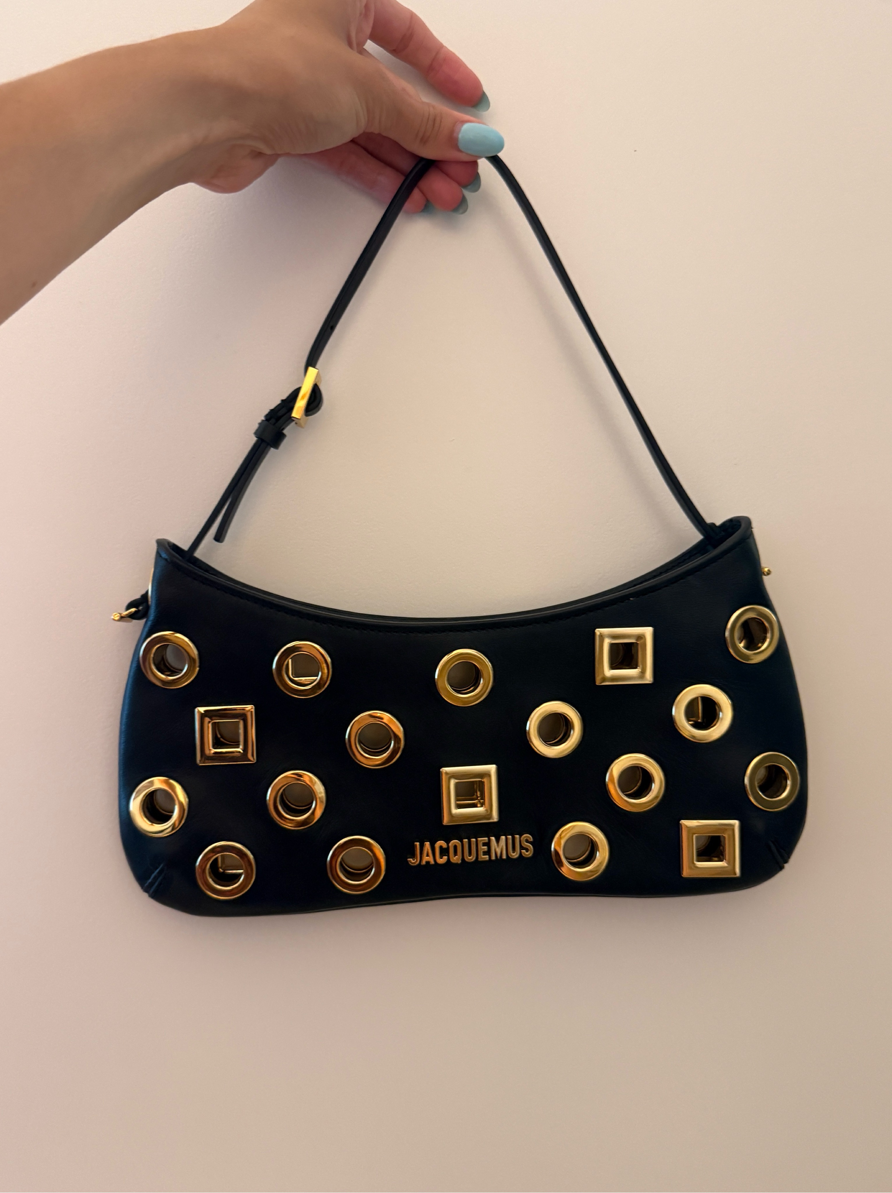 Jacquemus Le Bisou Rond Carré Black Studded Shoulder Bag