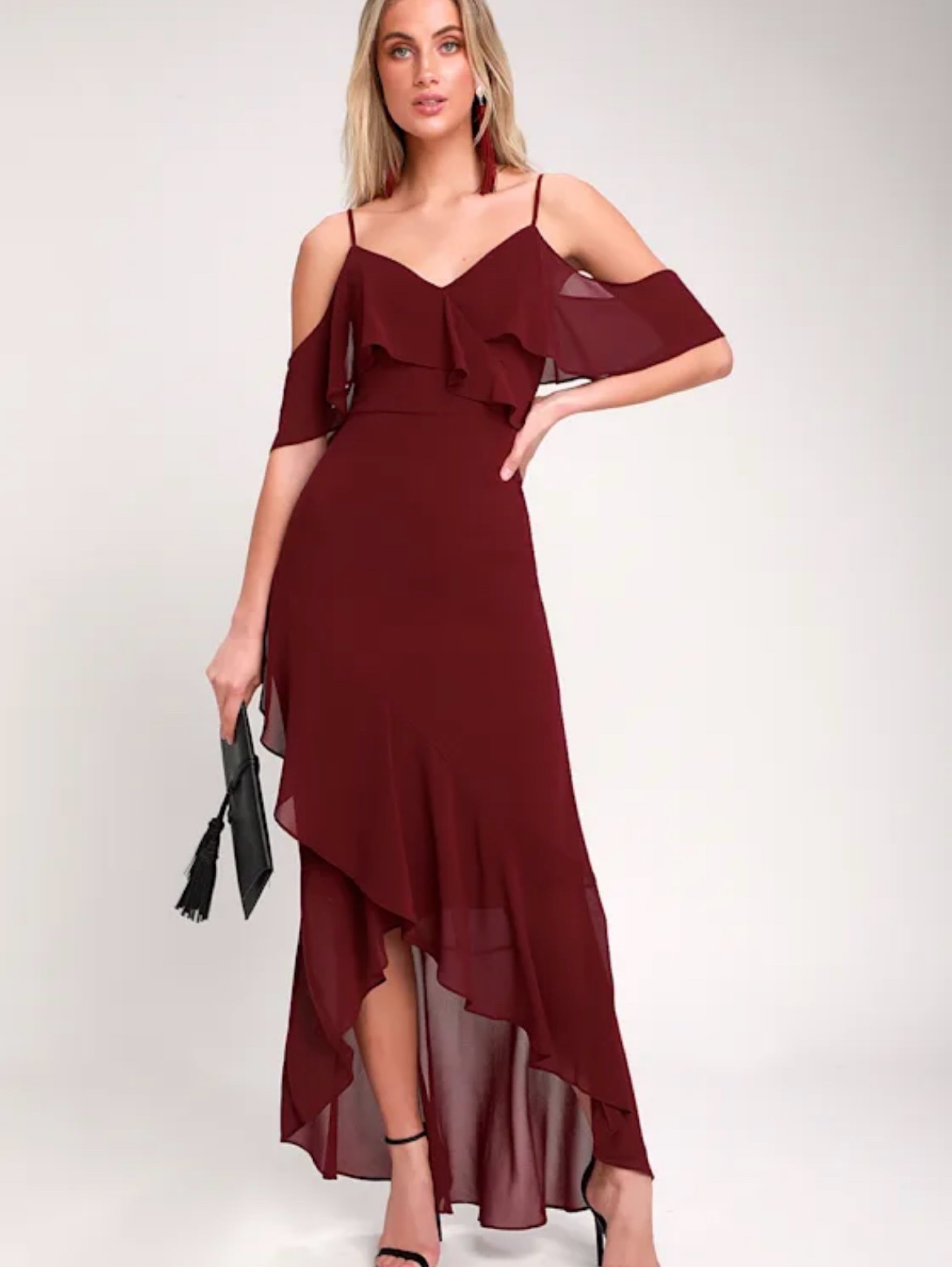 lulus burgundy maxi dress Molinetto Burgundy Lace Ruffled Tiered Sleeveless Maxi Dress