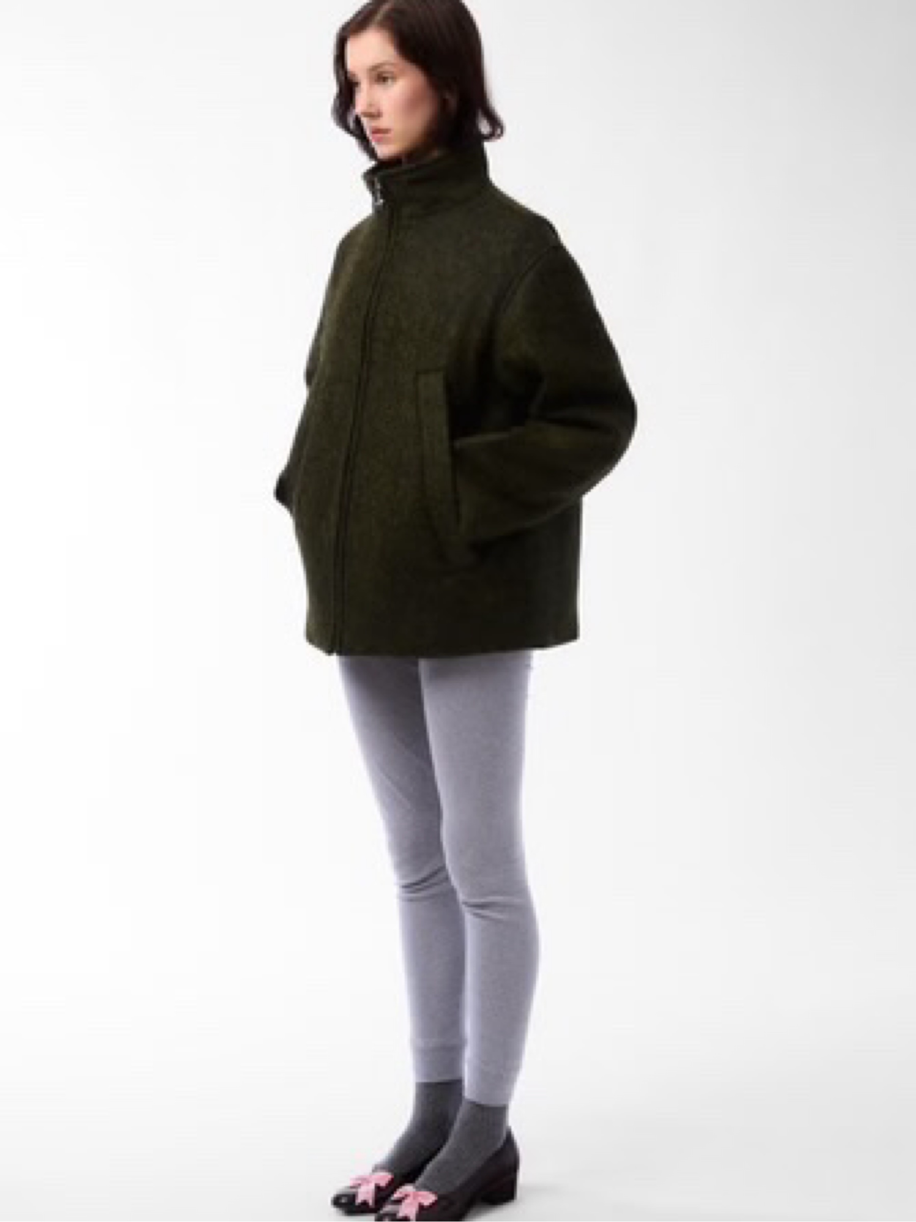 Olive Green Wool Blend Zip Jacket by Sandy Liang | Pickle