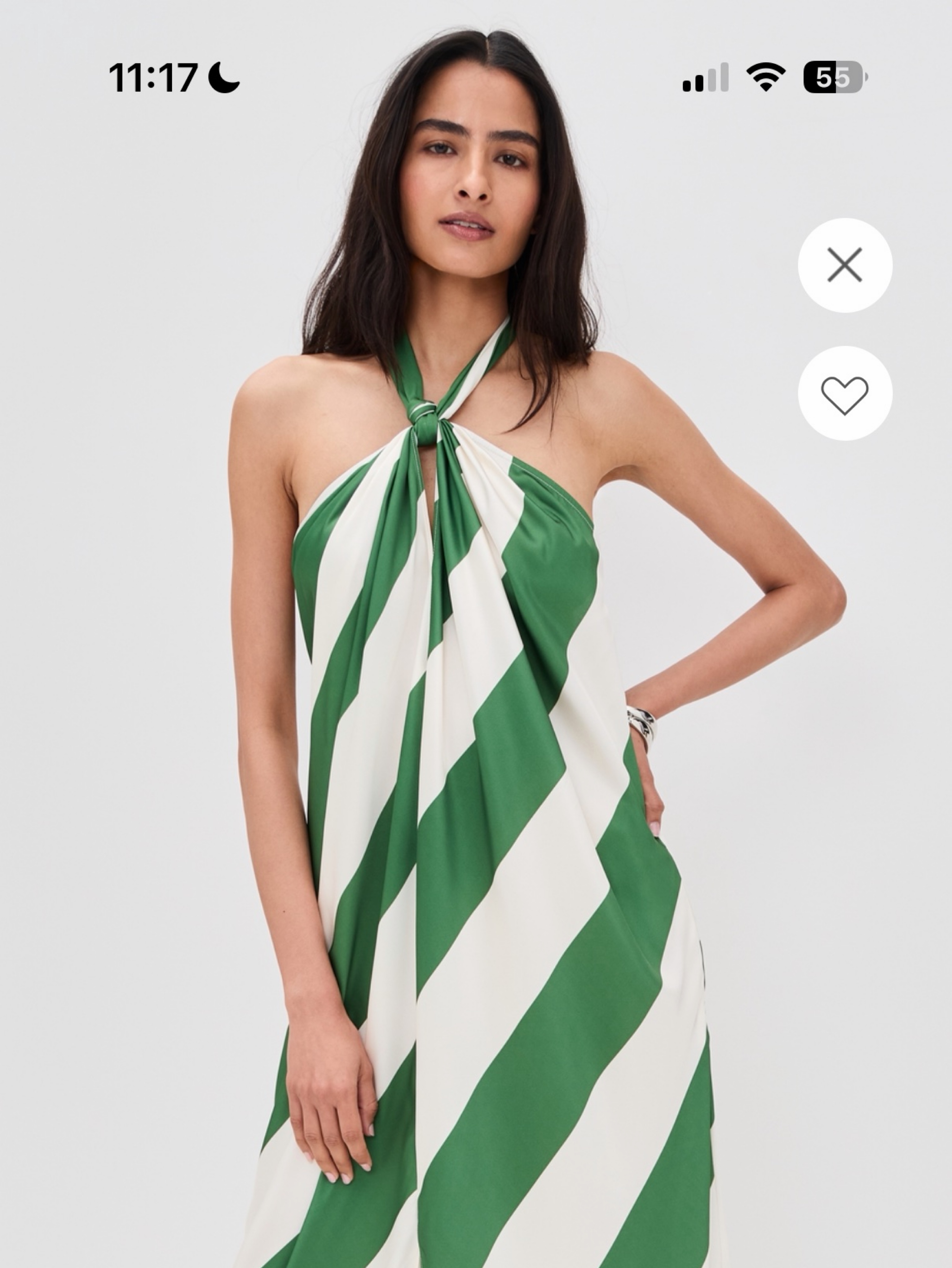 Green and Cream Striped Halter Maxi Dress