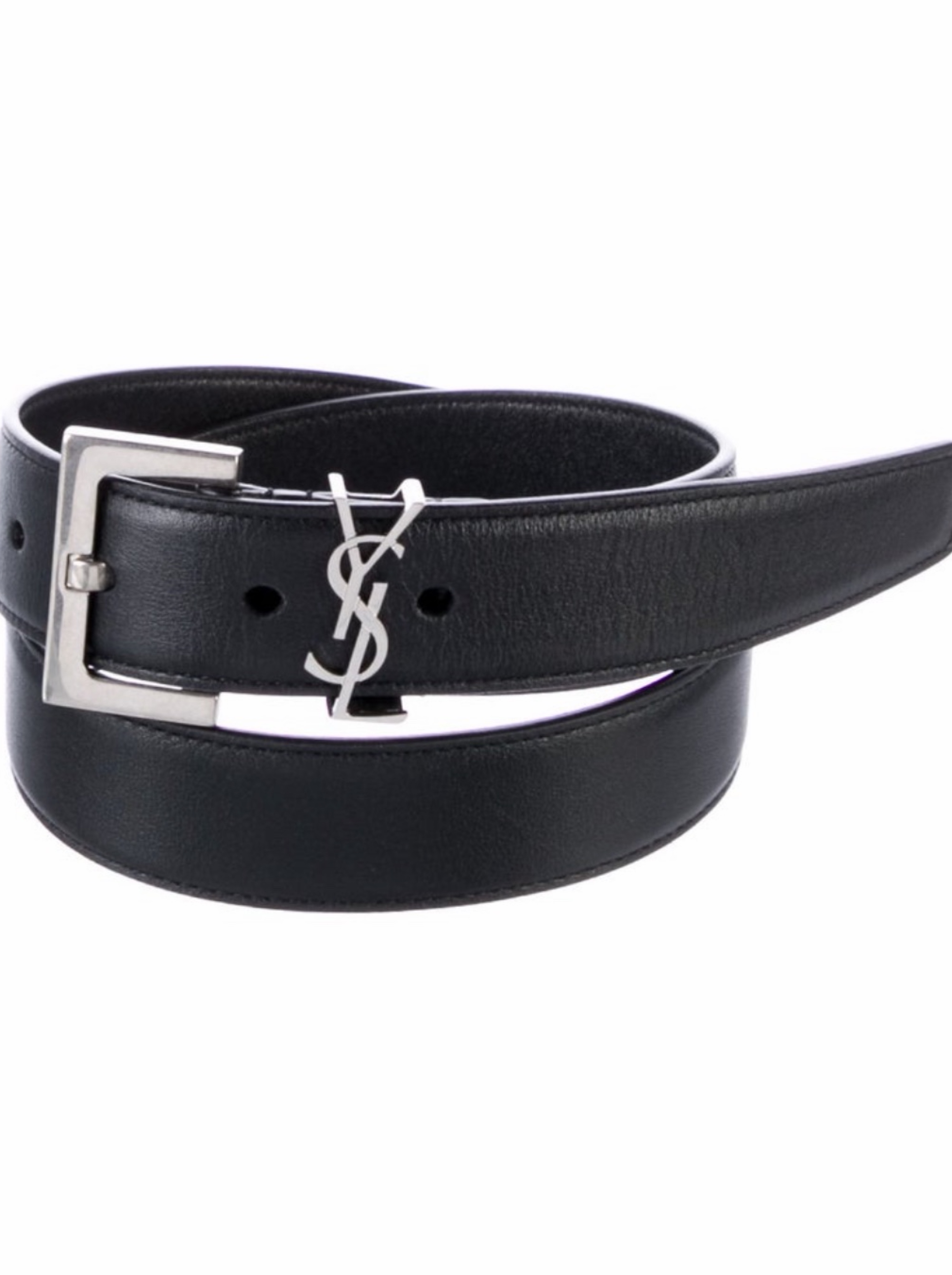 YSL Black Leather Logo Belt