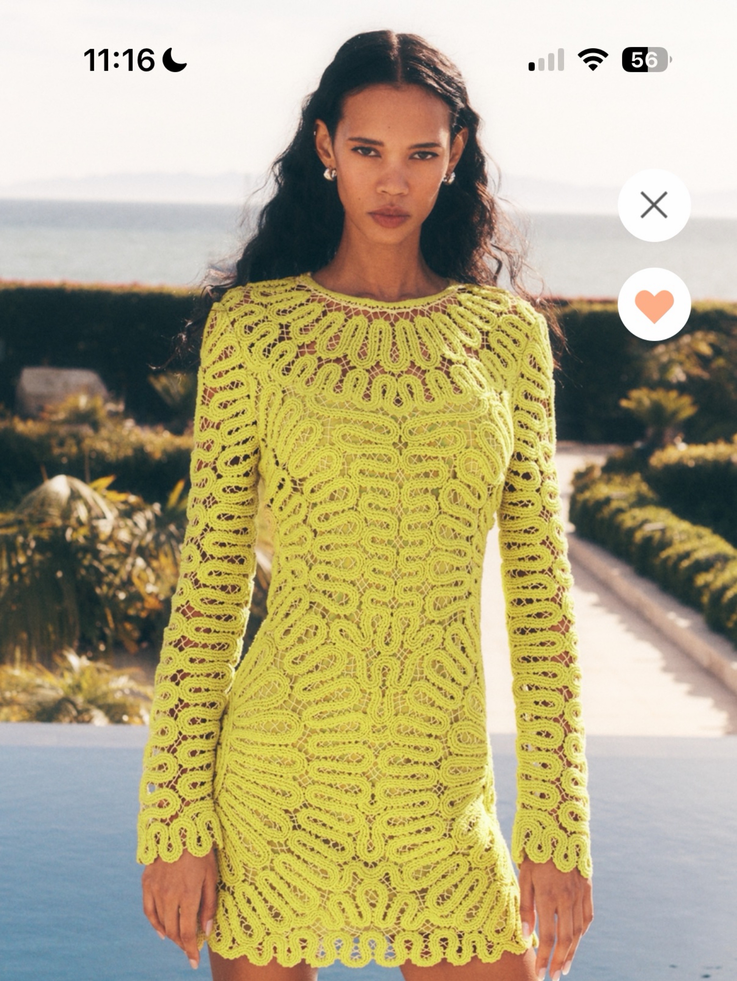 Lime Yellow Lace Long-Sleeve Mini Dress