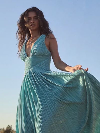 NWT Lulu's Aqua Plisse Maxi Mermaid Dress by Lulus | Pickle