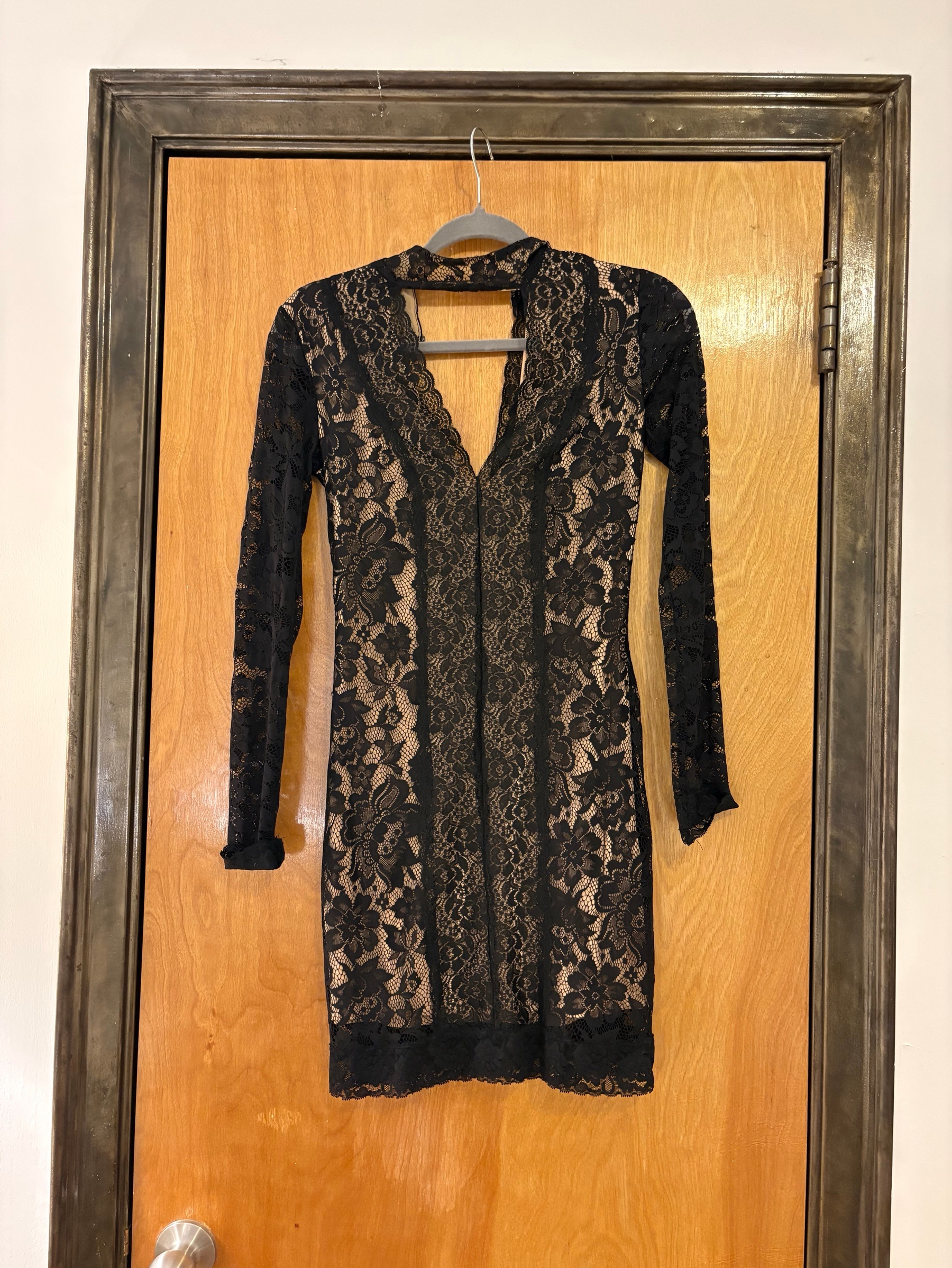 Vintage Bebe Black Lace Long-Sleeve Mini Dress by Bebe