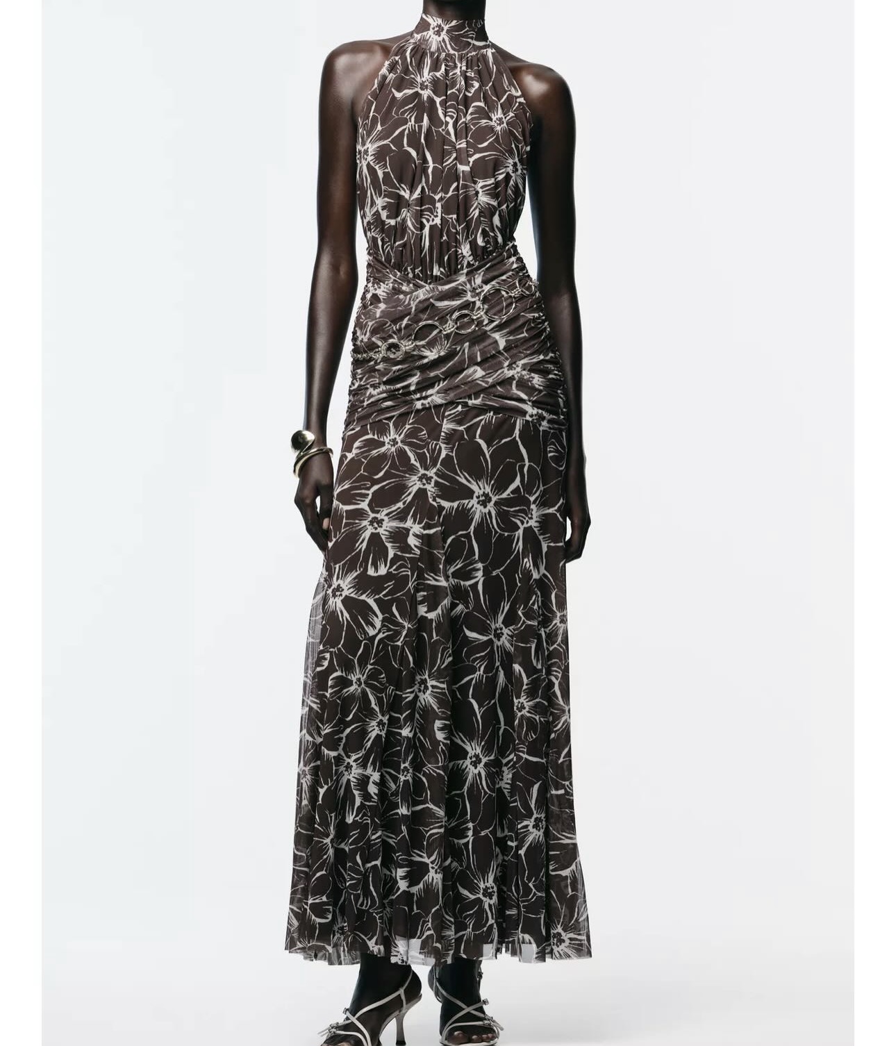 Zara Halter Printed Tulle Maxi Dress by Zara - Pickle
