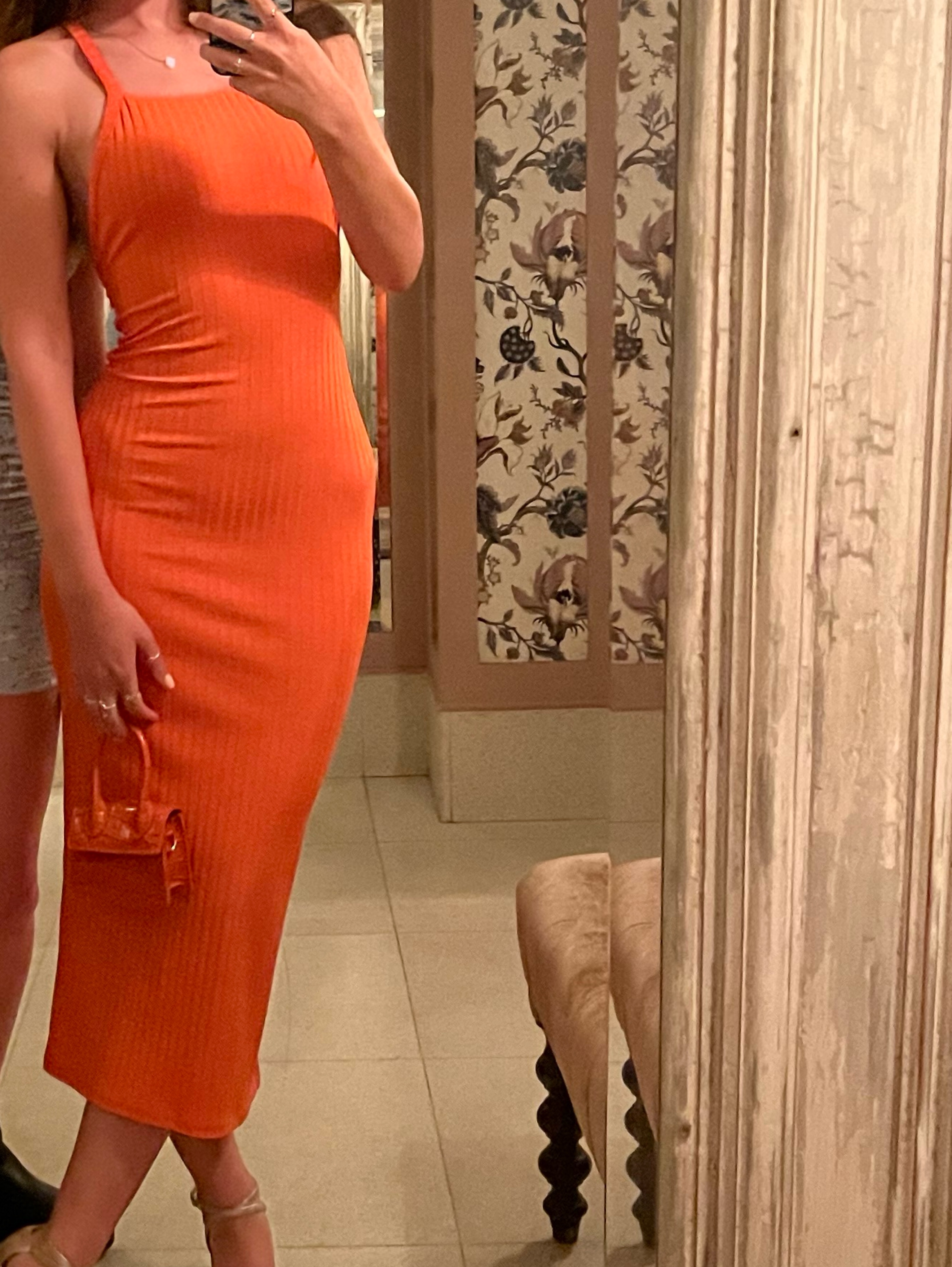 zara orange bodycon dress Zara - Long Short Sleeve Dress - Orange - S