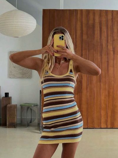 Multicolor Striped Ribbed Mini Dress by Custom | Pickle