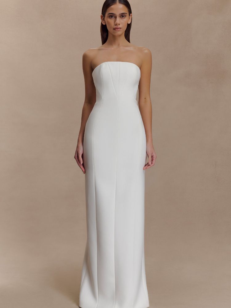 Meshki Kalila Strapless Crepe Maxi Dress - White by Meshki